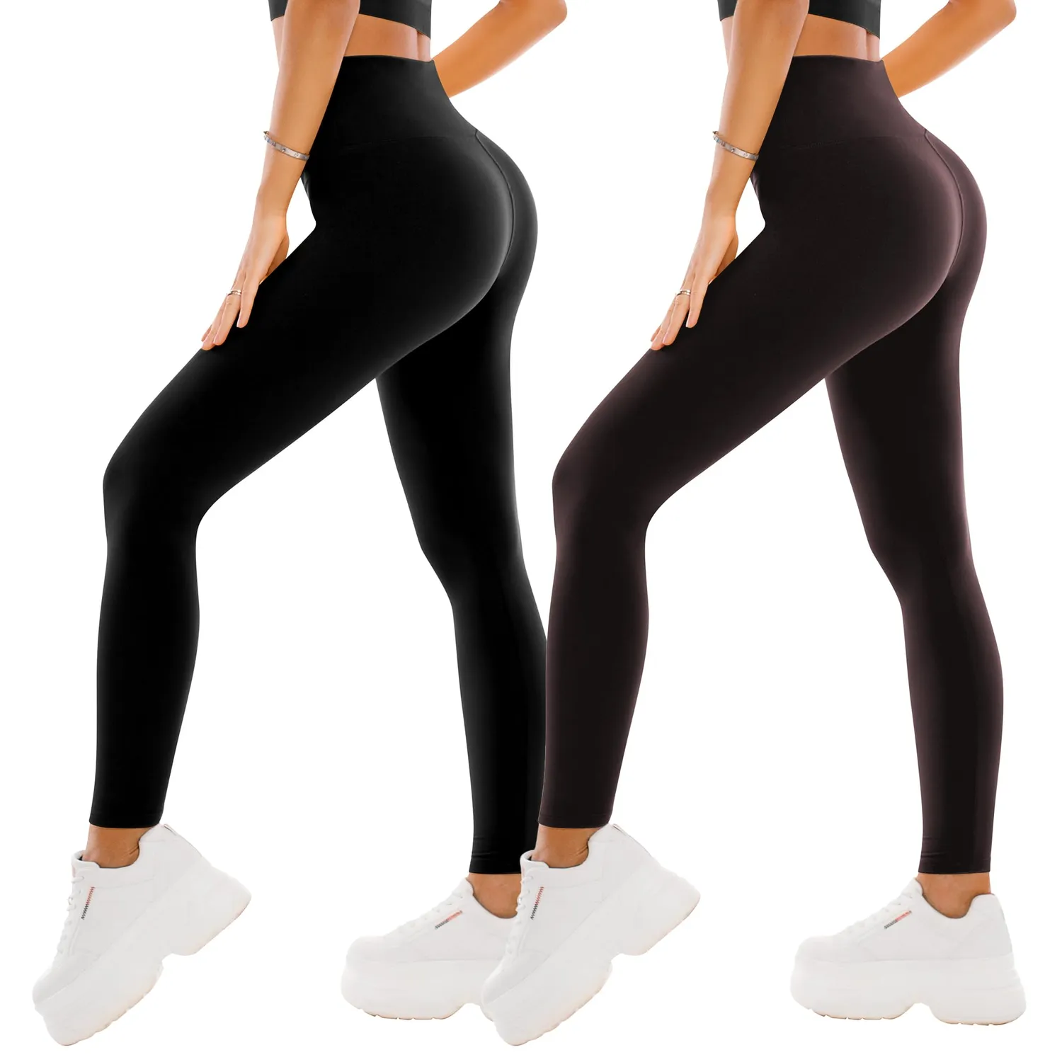 SINOPHANT High Waist Leggings Damen 2er Pack Schwarz blickdicht