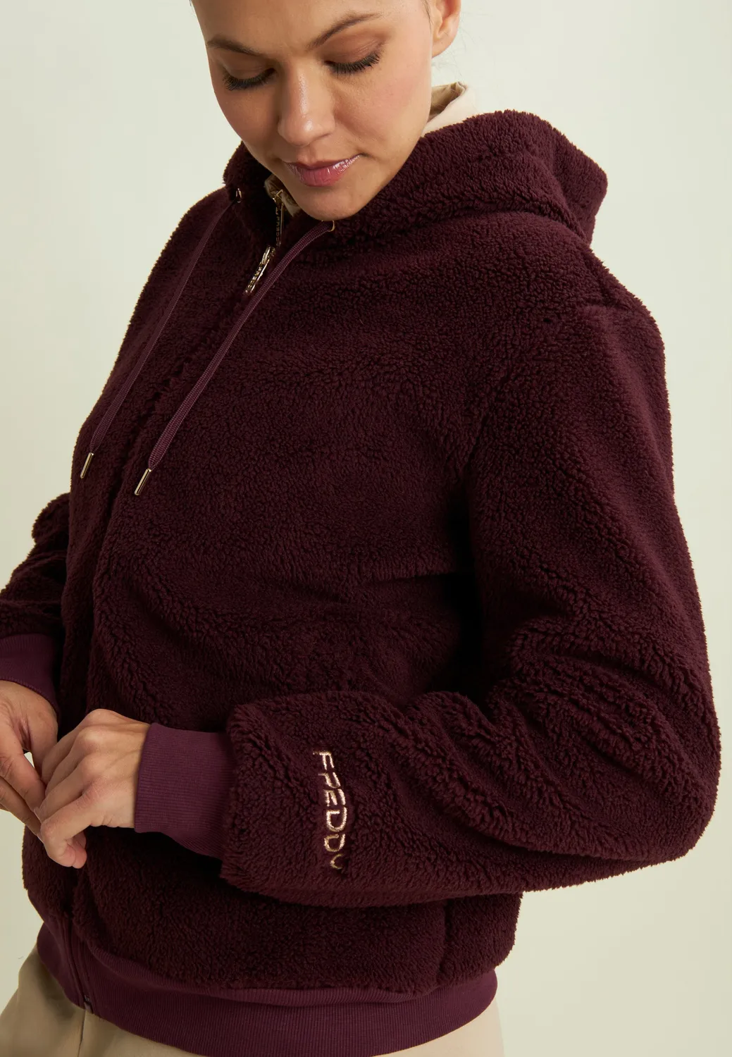 Freddy Sherpa Fleecejacke Damen Kapuze Schwarz