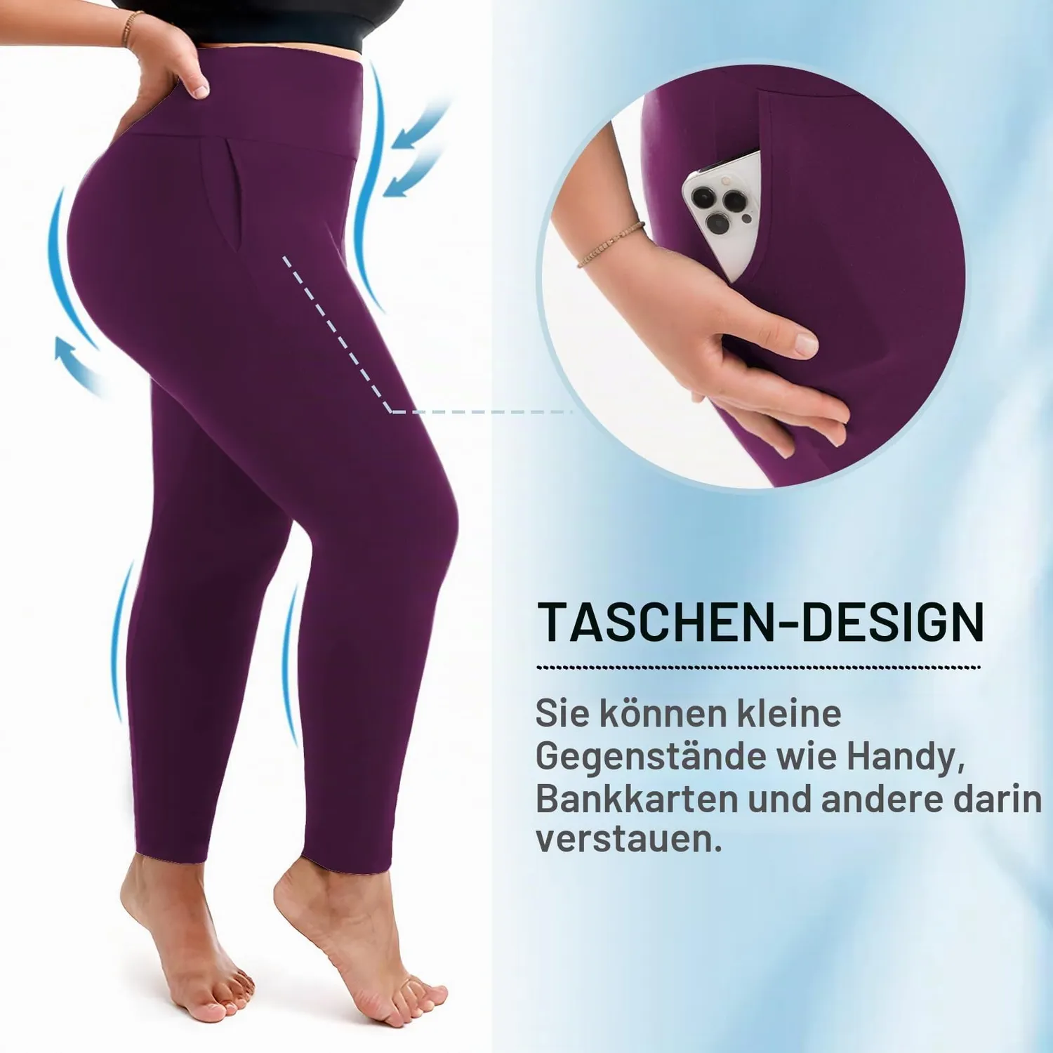SINOPHANT High Waist Leggins schwarz mit Taschen Damen