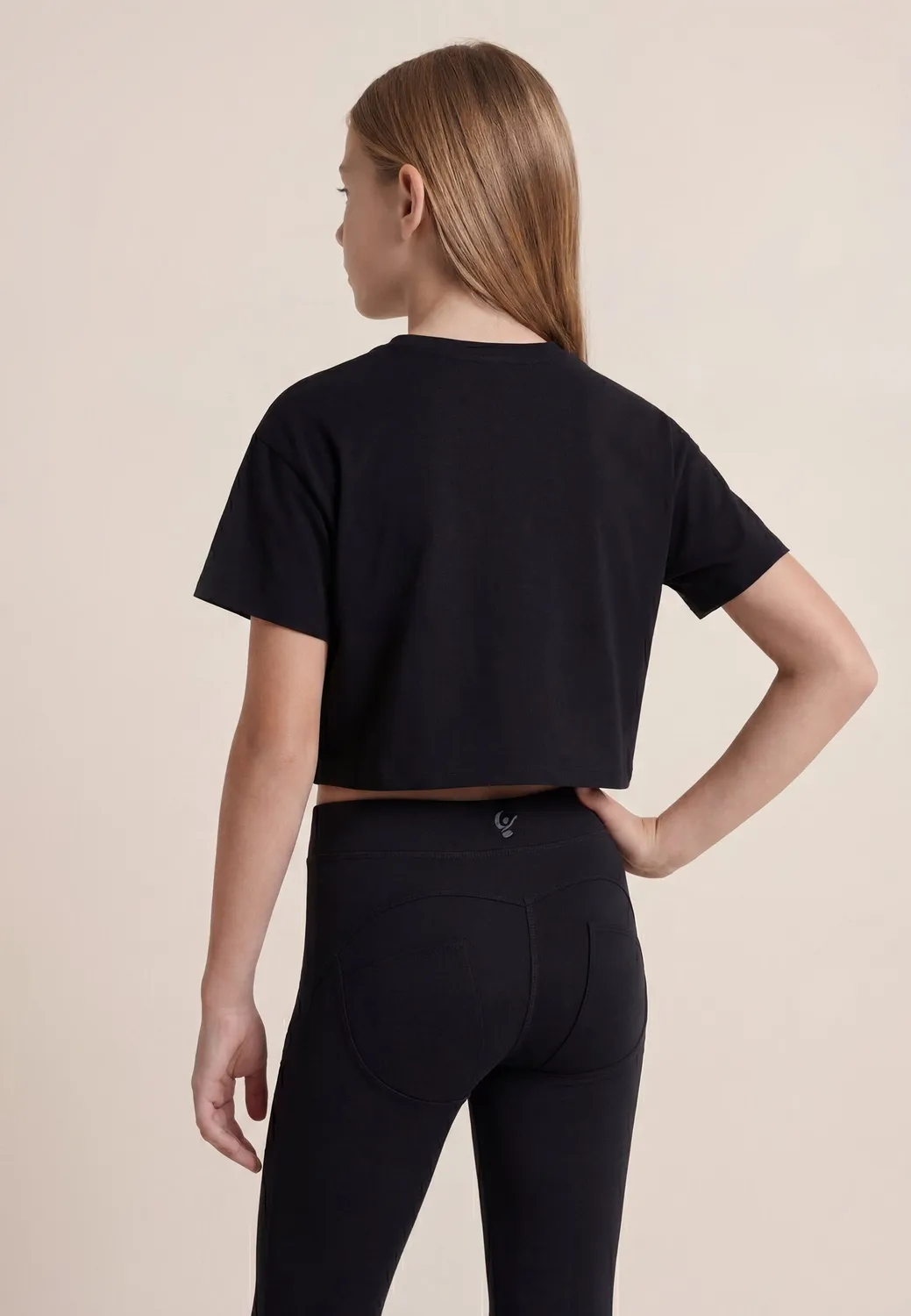 Freddy Cropped T-Shirt Mädchen Schwarz Sticklogo