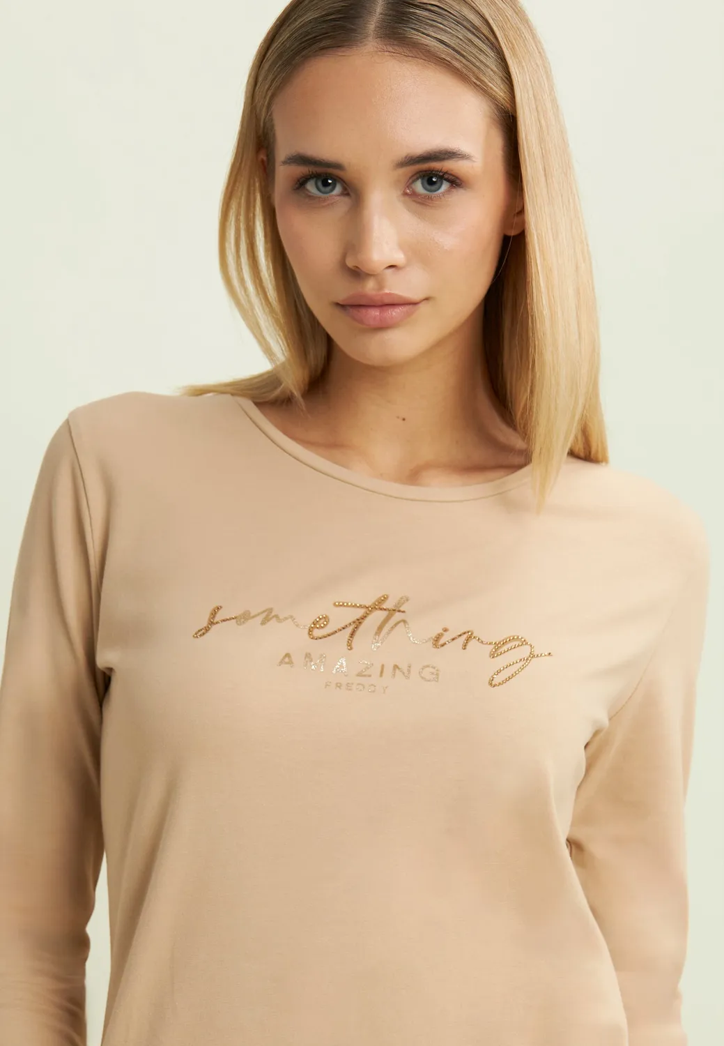 Freddy Langarmshirt Damen Nero Something Amazing Strass