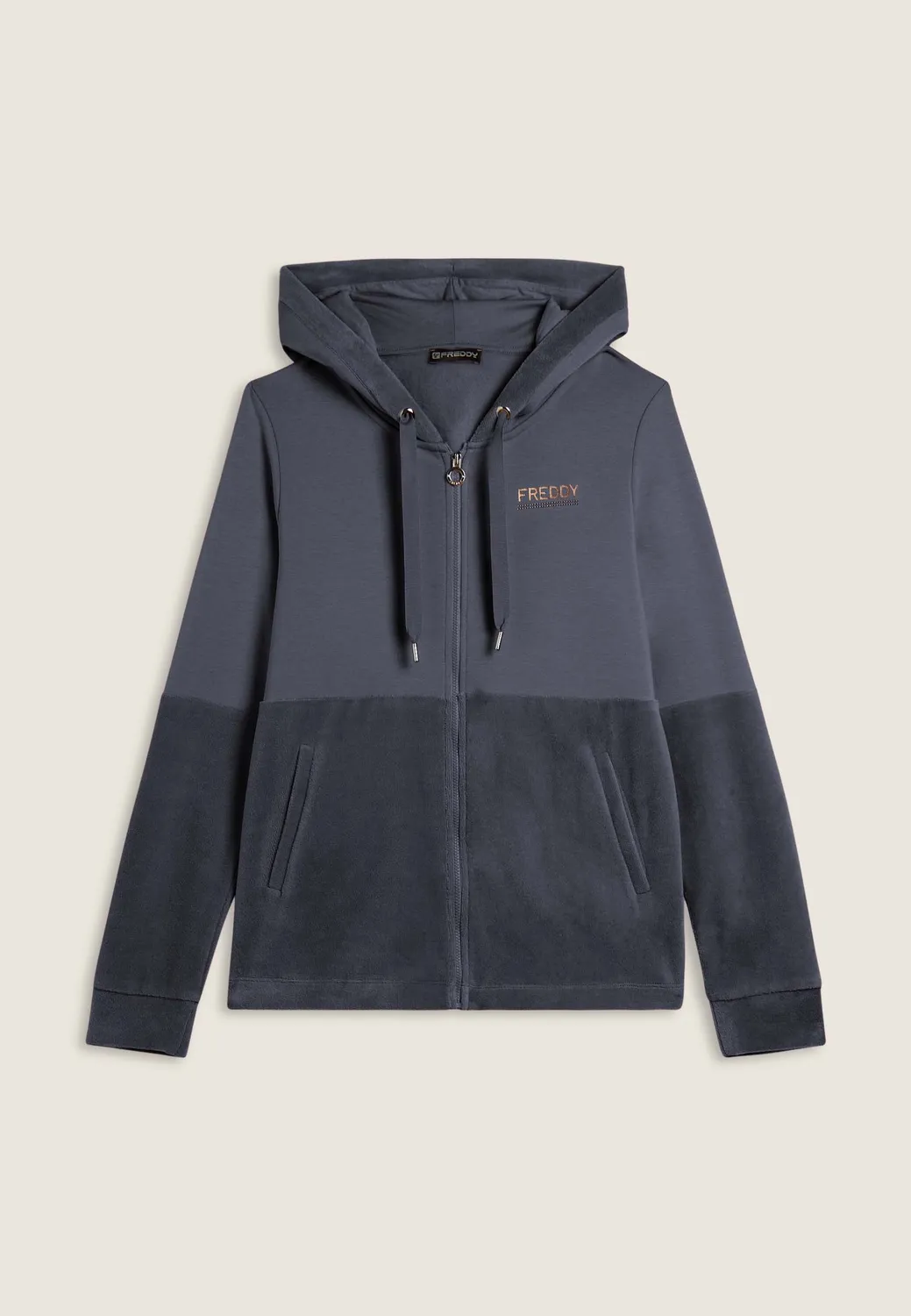 Freddy Sweatjacke Damen Kapuze Samt Schwarz Full-Zip