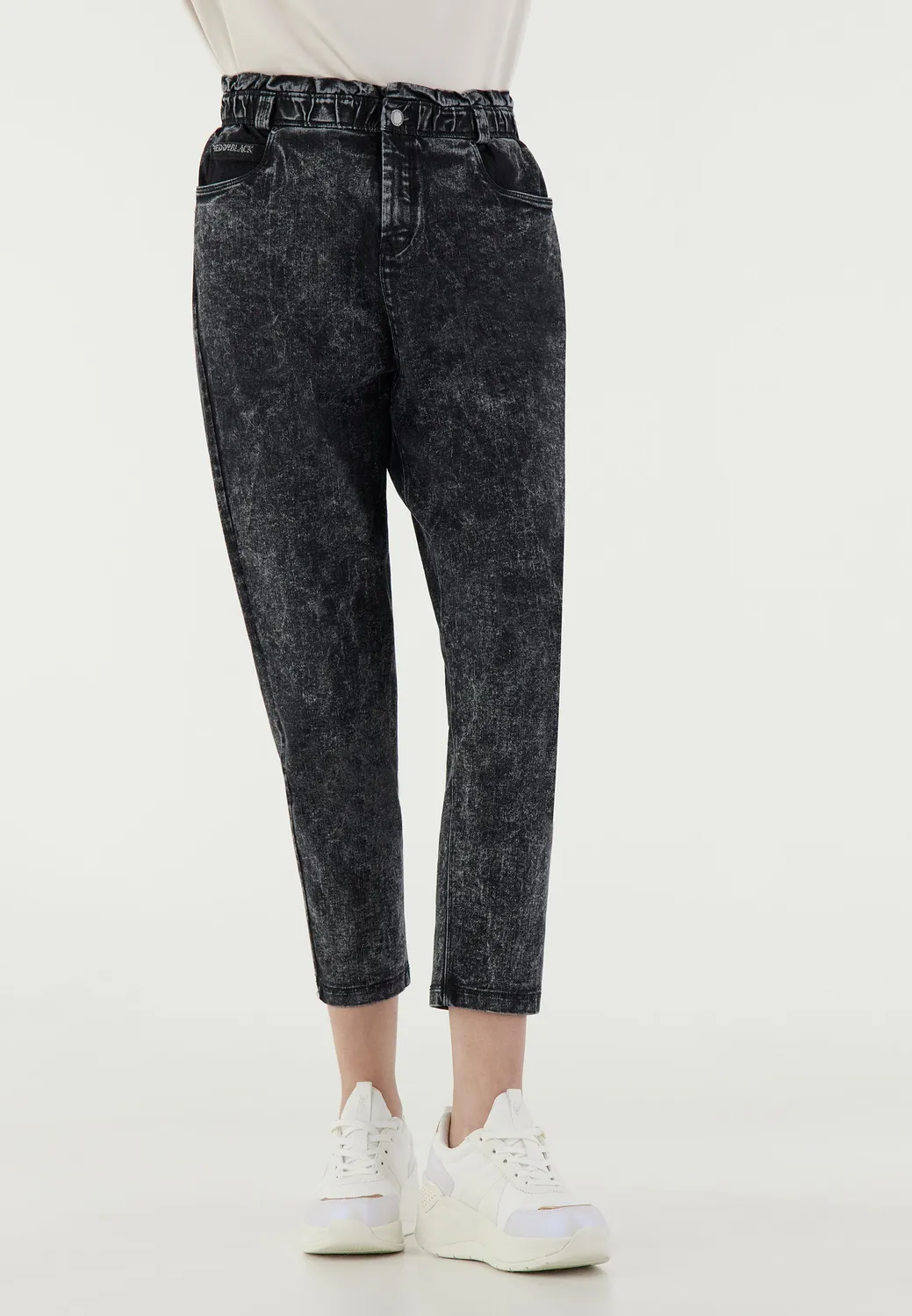 Freddy Black Skinny Jeans Marble superhoher Bund weiß