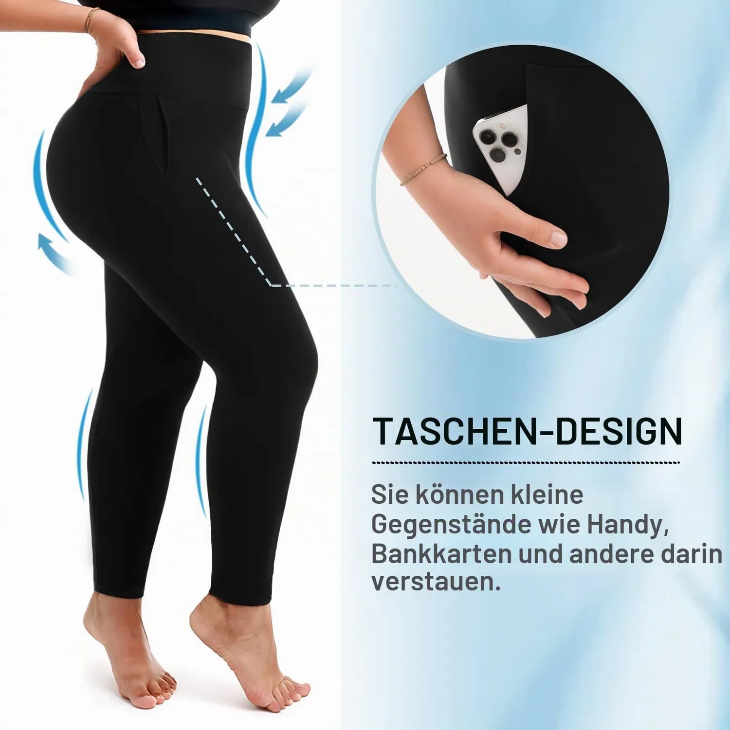 SINOPHANT High Waist Leggings Damen schwarz mit Taschen blickdicht