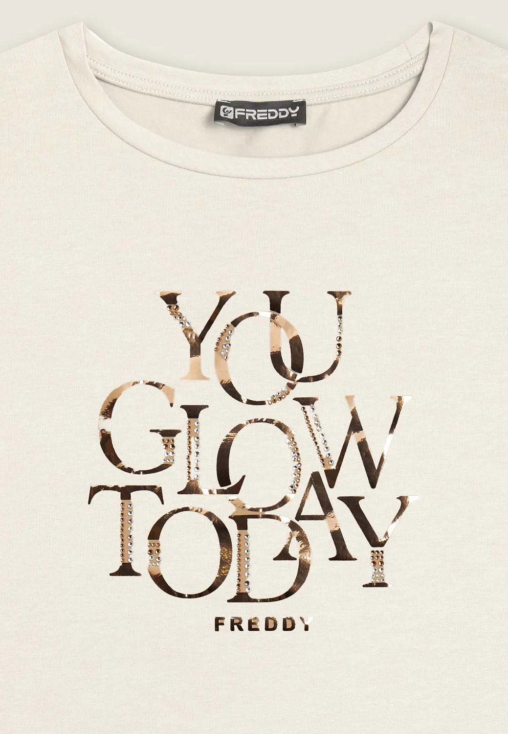Freddy T-Shirt Damen Strass You Glow Today Nero leicht