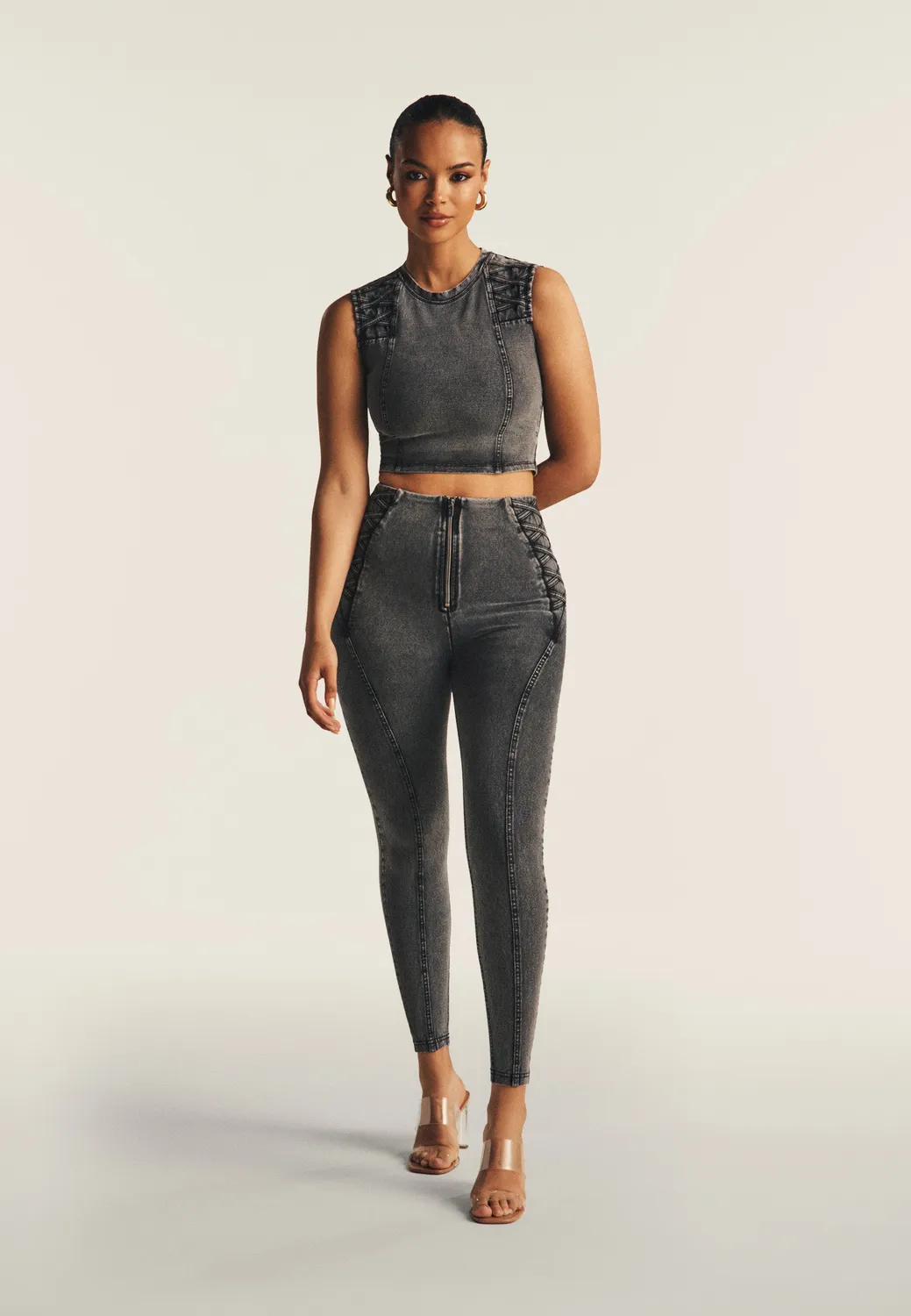 Freddy Cropped Top Denim-Optik Schwarz Bio-Baumwolle