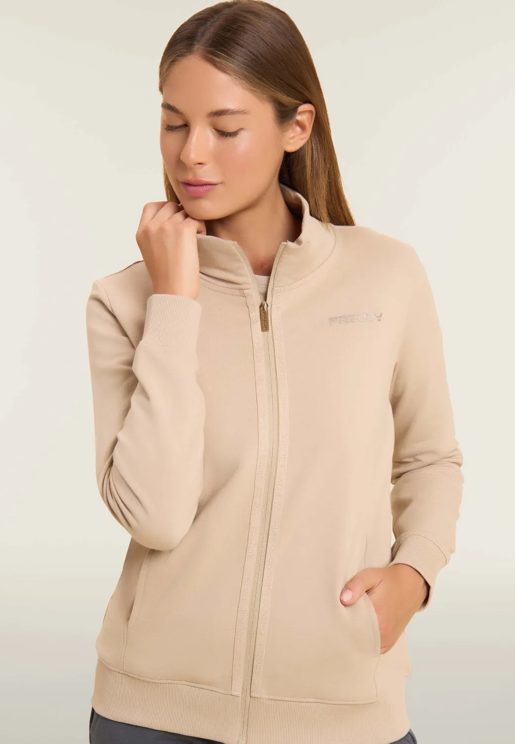 Freddy Sweatjacke Stehkragen Schwarz angeraut