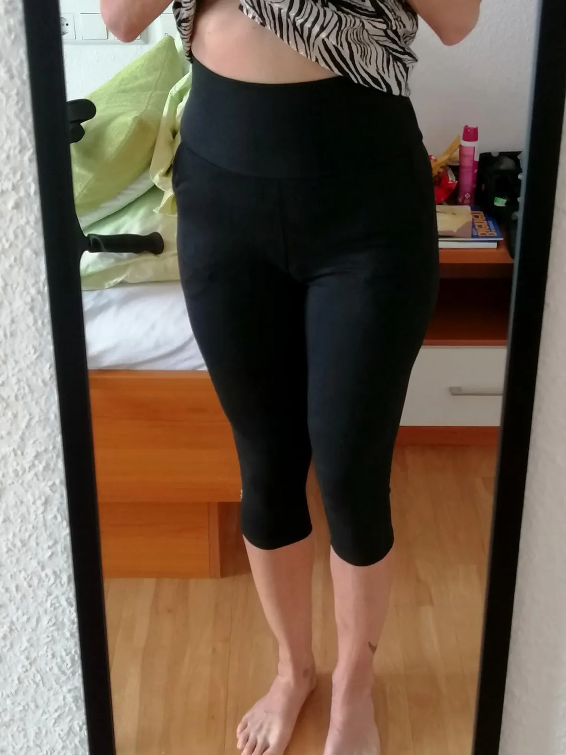 SINOPHANT High Waist 3/4 Leggings Damen schwarz mit Taschen