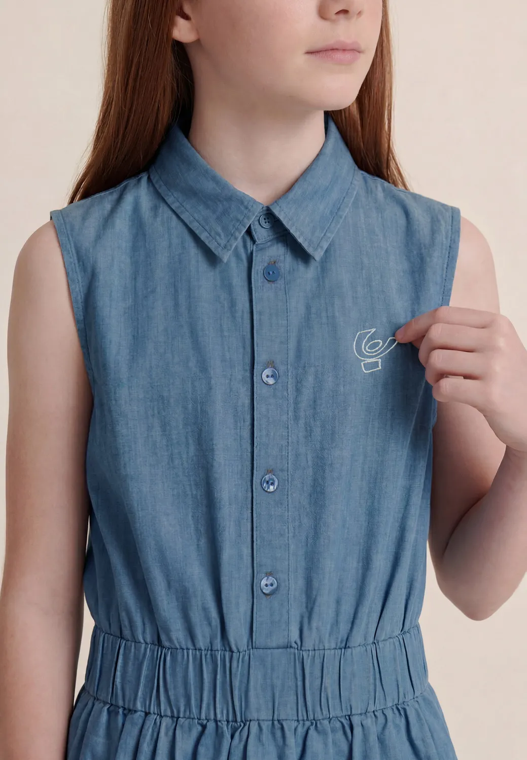 Freddy Chambray Mädchen Kleid hellblau Knopfleiste