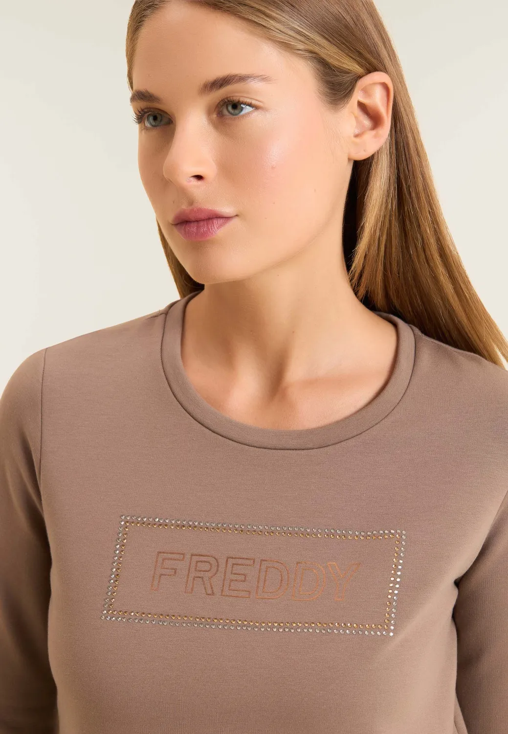 Freddy Strass Sweatshirt Schwarz Damen Rundhals