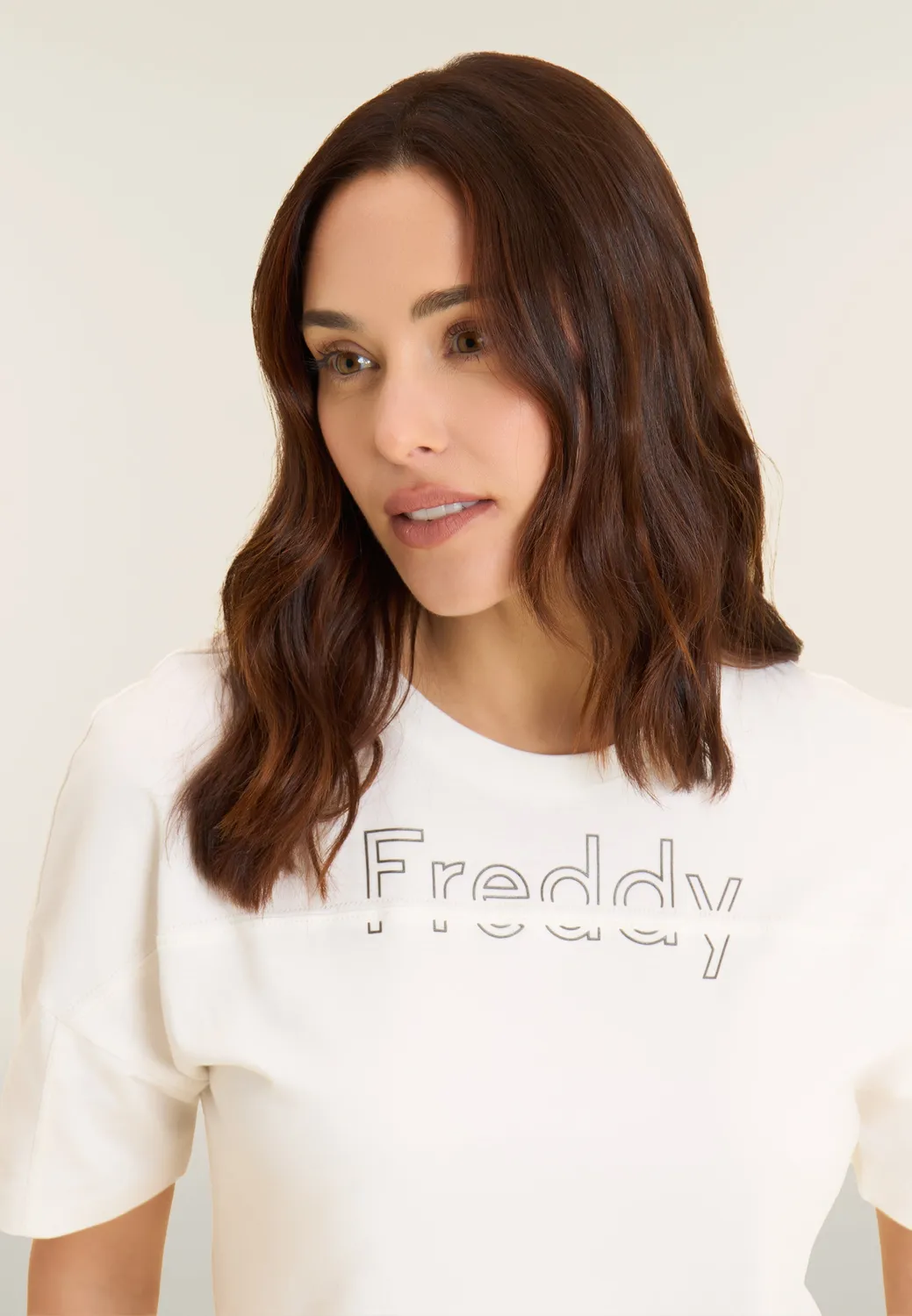 Freddy Boxy Cropped T-Shirt Damen schwarz Baumwolle