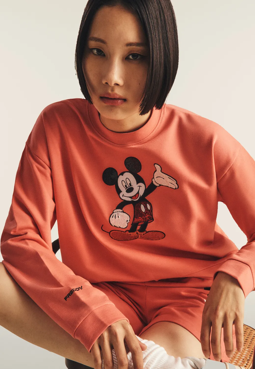 Freddy Mickey Mouse Cropped Sweatshirt weiß Comfort Fit