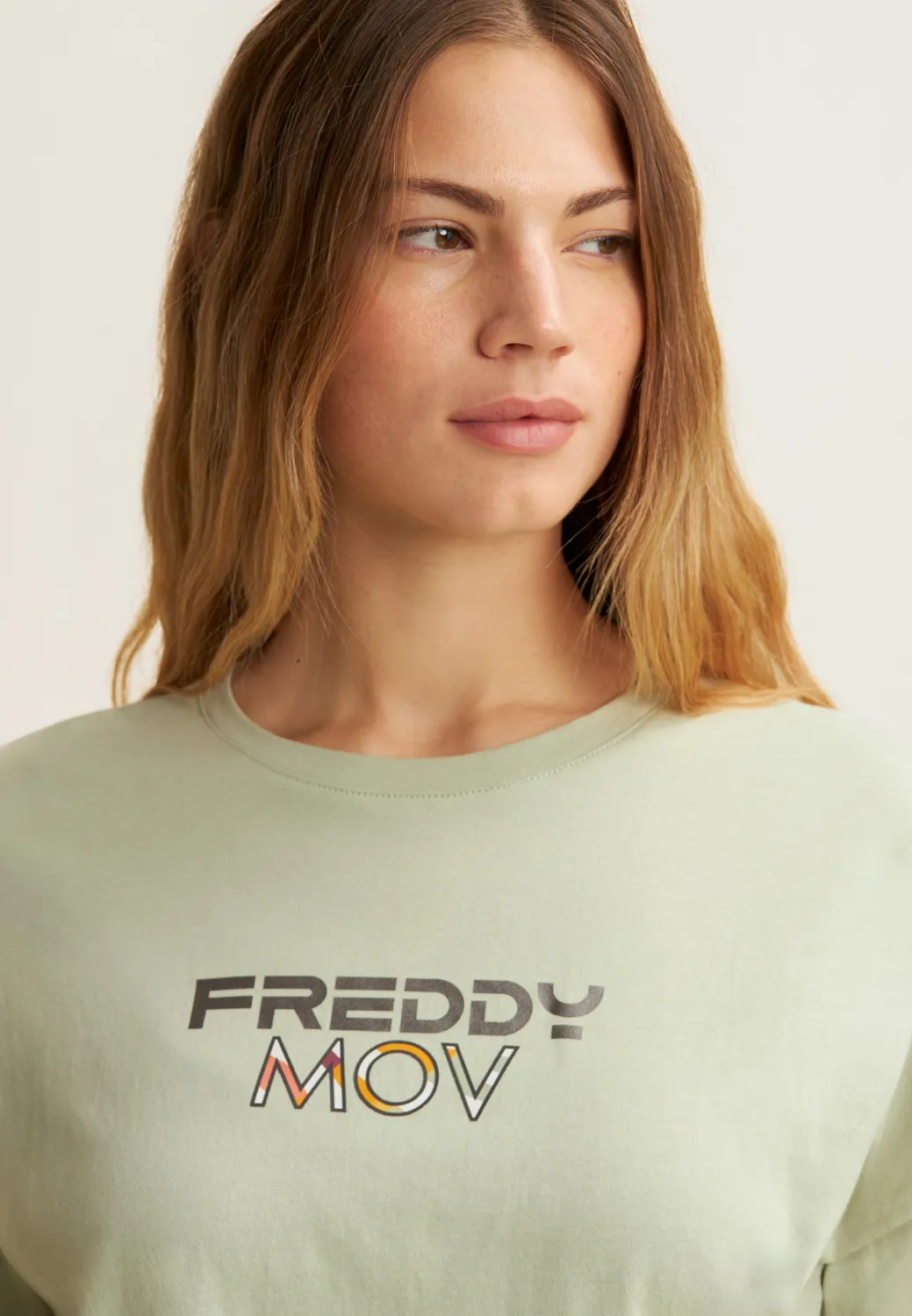 Freddy Cropped T-Shirt Fusion Coral mit Schlitzen