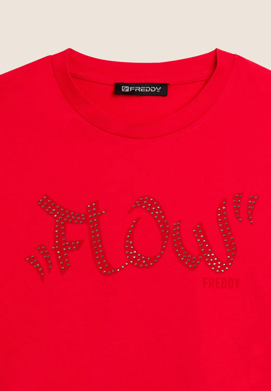 Freddy Flow Cropped T-Shirt Nero Baumwolle mit Nieten