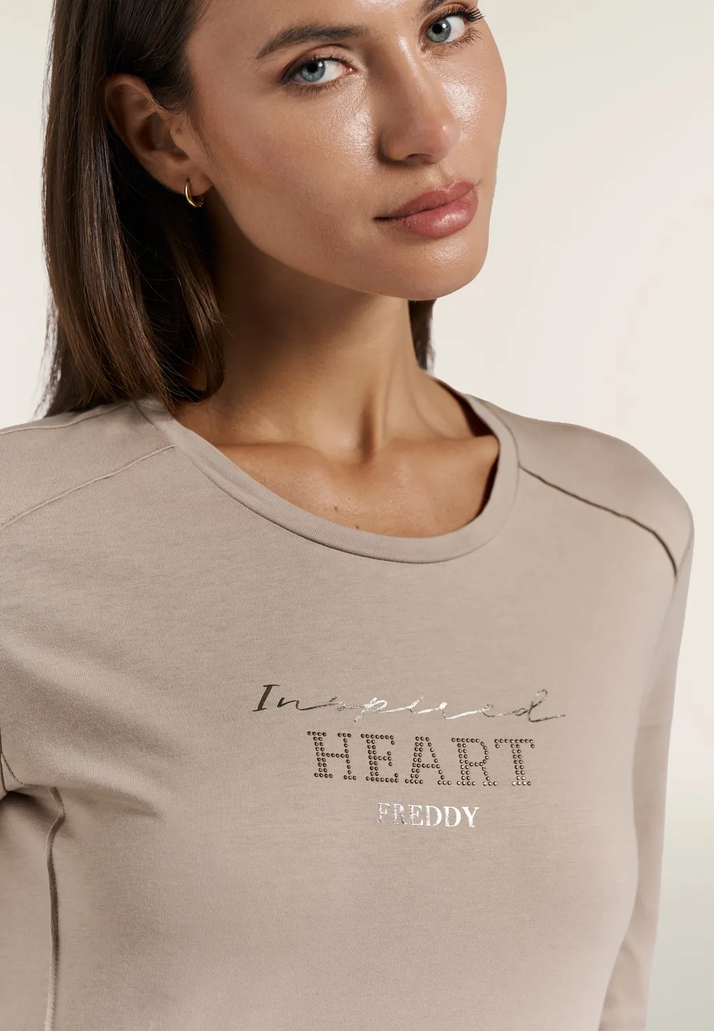 Freddy Langarmshirt Damen Schwarz mit Gold-Strass