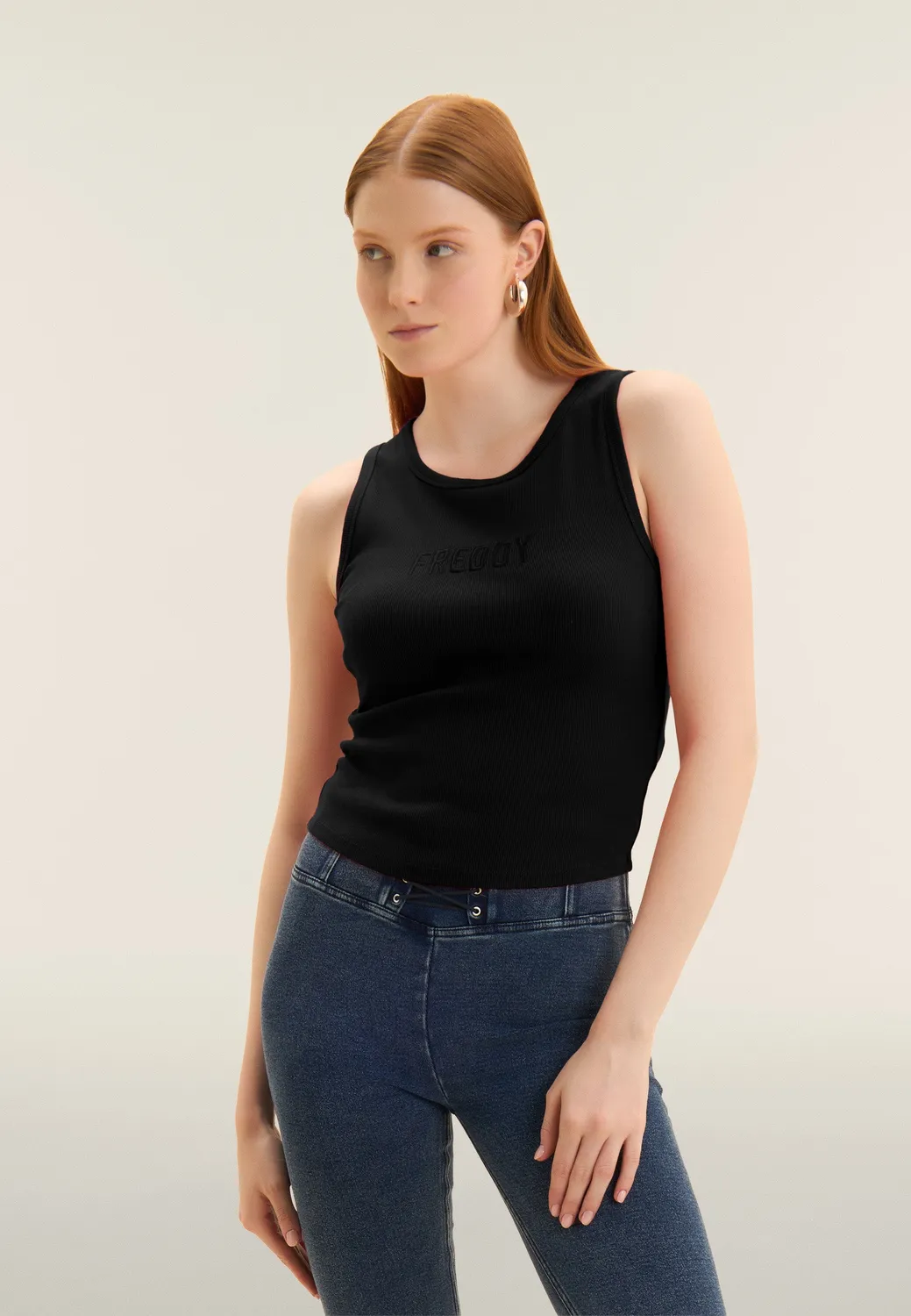Freddy Cropped Tanktop Damen Ripp mit Sticklogo