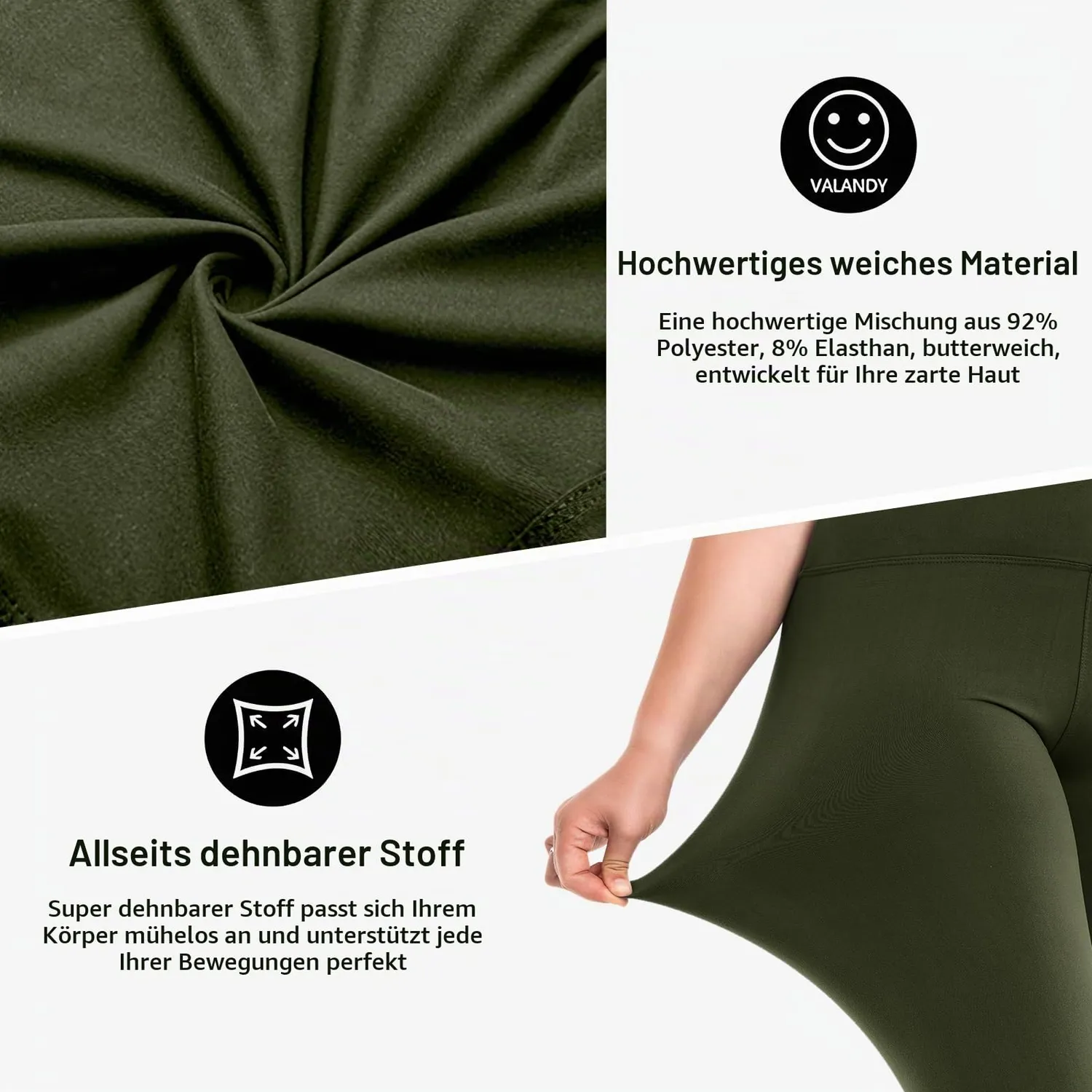 SINOPHANT High Waist Leggings Damen Armygreen 1er Pack