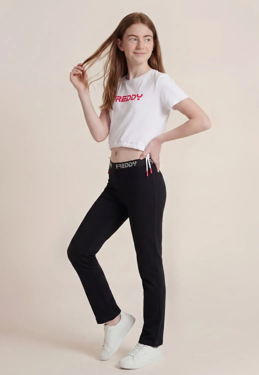 Freddy Cropped T-Shirt Mädchen Jersey Schwarz mit Kordelzug
