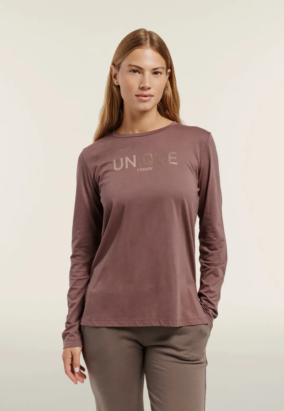 Freddy Unique Langarmshirt Nero mit Gold-Print
