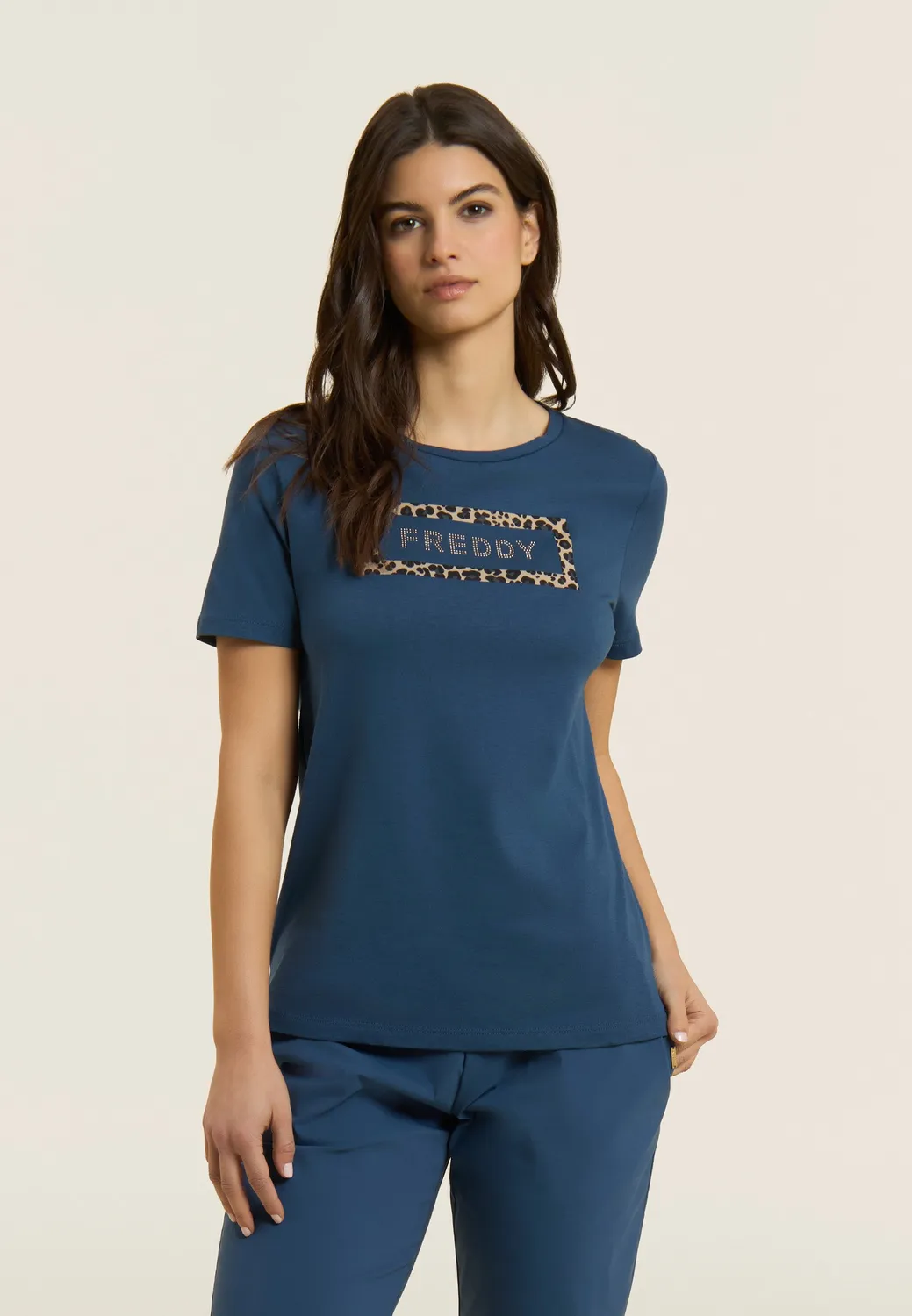 Freddy T-Shirt Damen Nero Animalier Baumwolle Modal