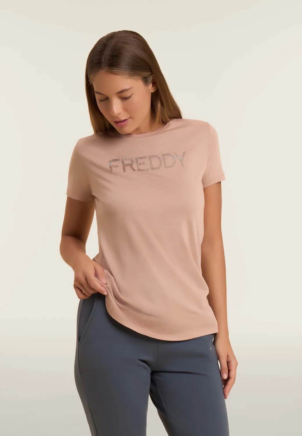 Freddy Logo T-Shirt Damen schwarz Strass