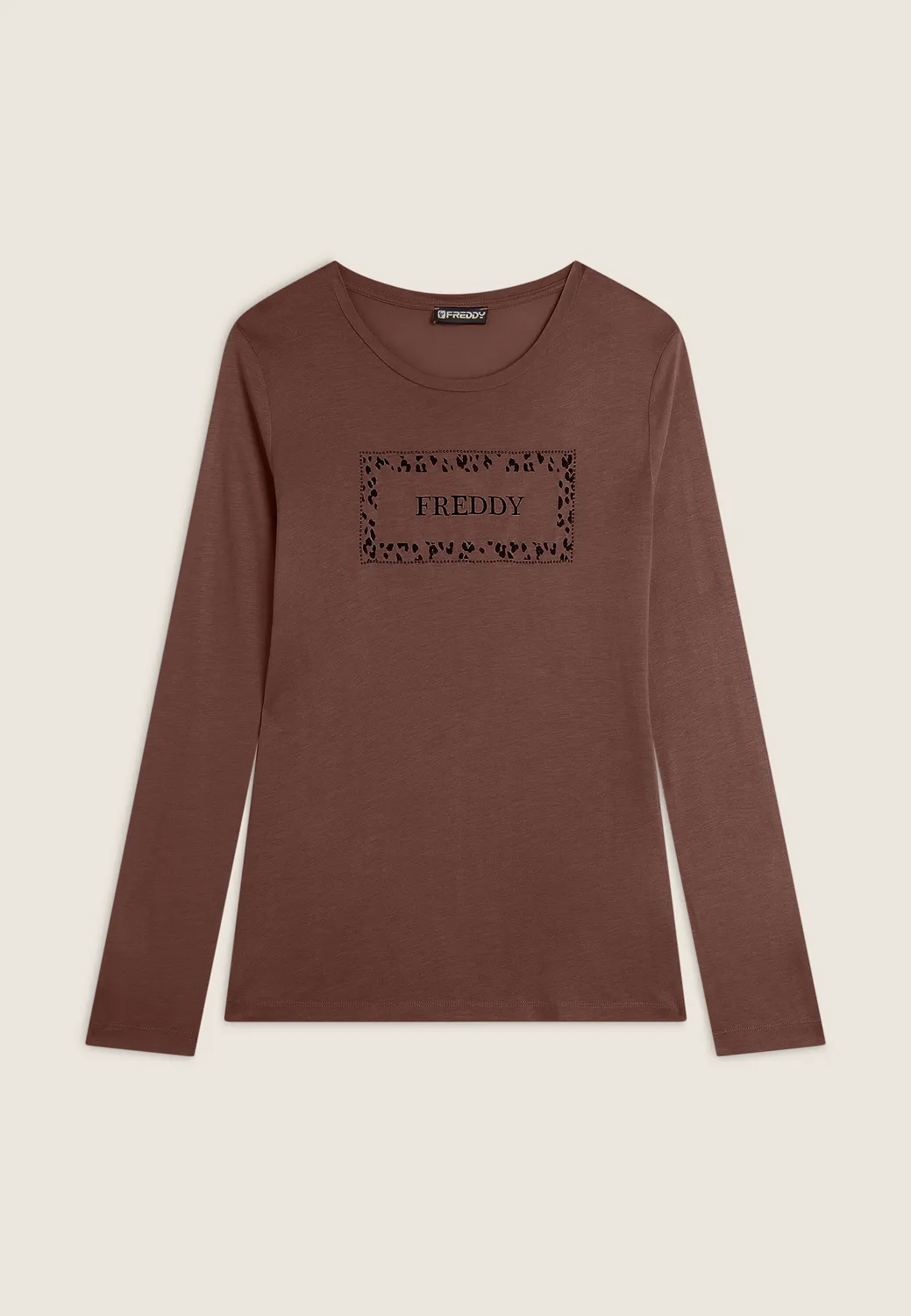 Freddy Langarmshirt Damen Weiß Animal-Print Goldrosa