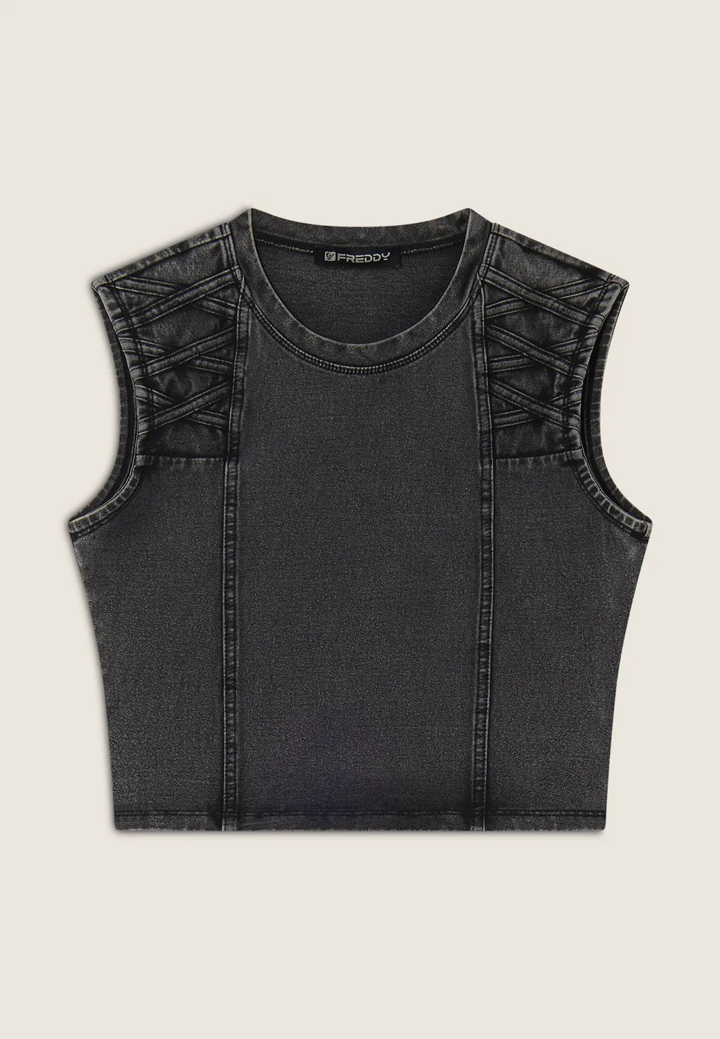 Freddy Cropped Top Denim-Optik Schwarz Bio-Baumwolle