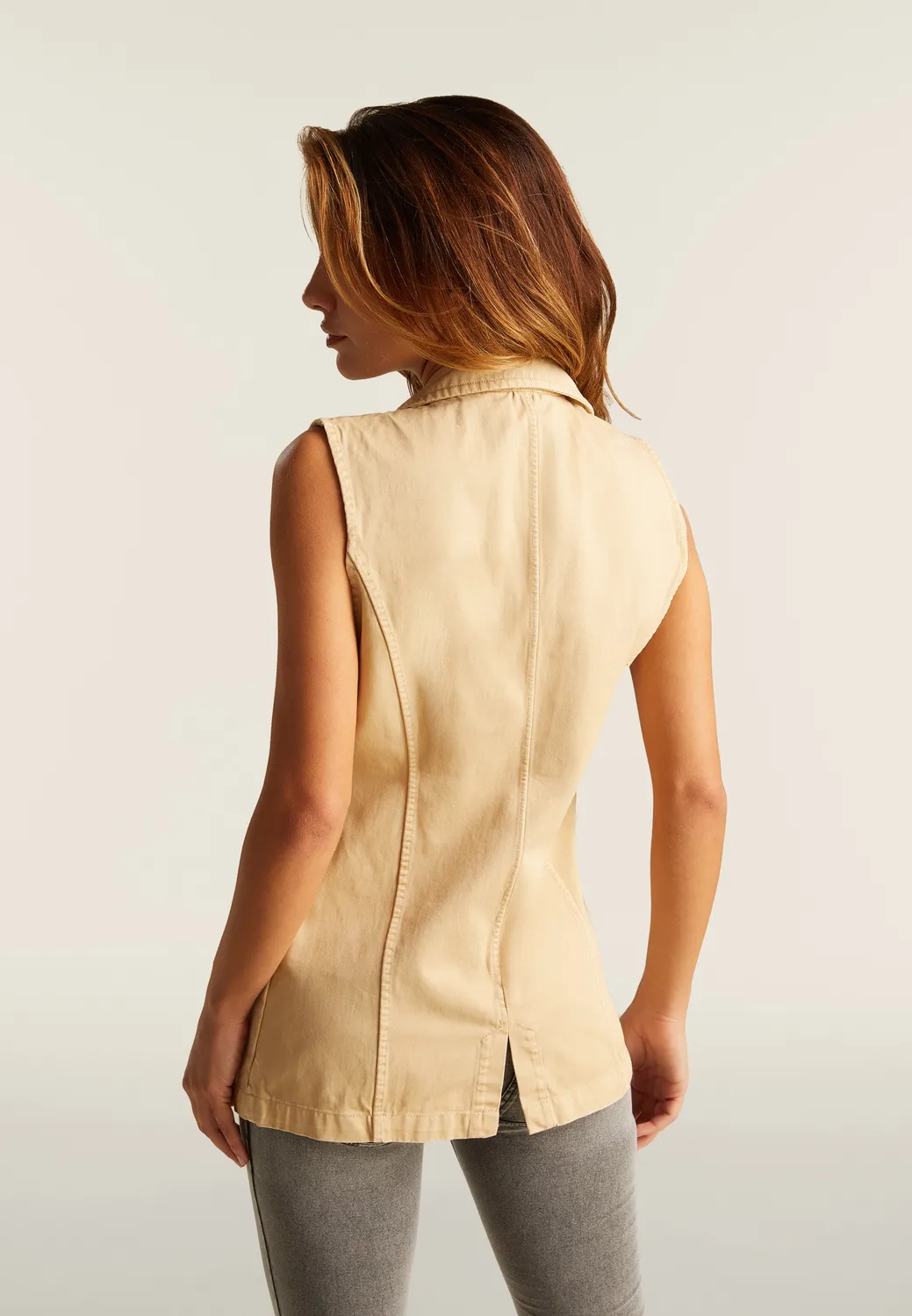 Freddy Damen Gilet Weste Schwarz doppelreihig Gabardine