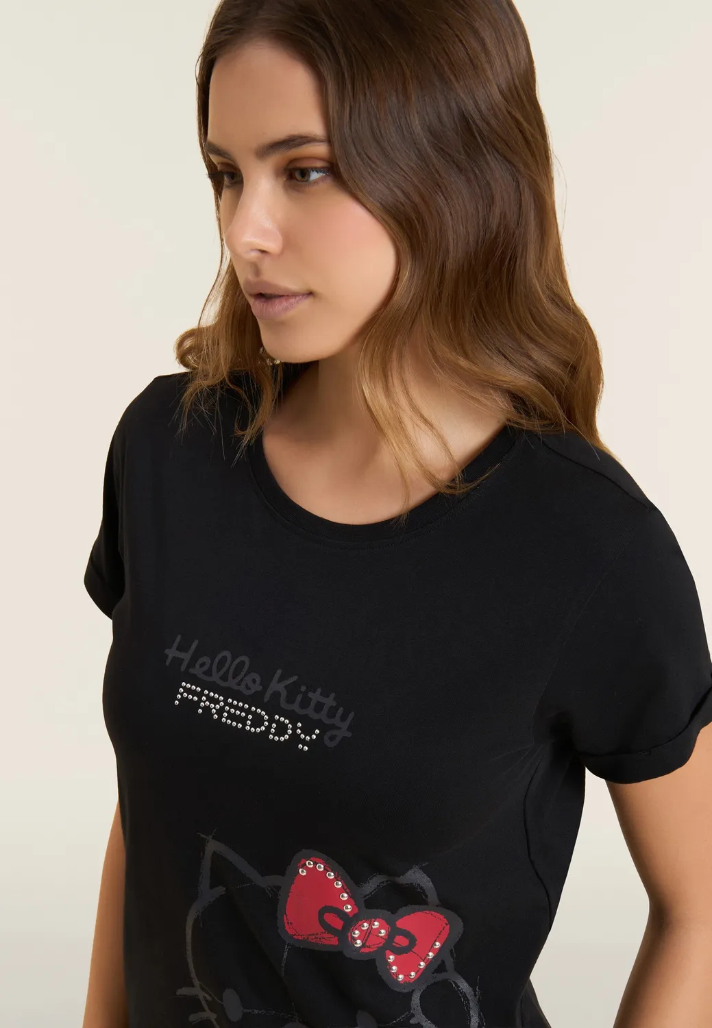 Freddy Hello Kitty T-Shirt schwarz Ton-in-Ton Print