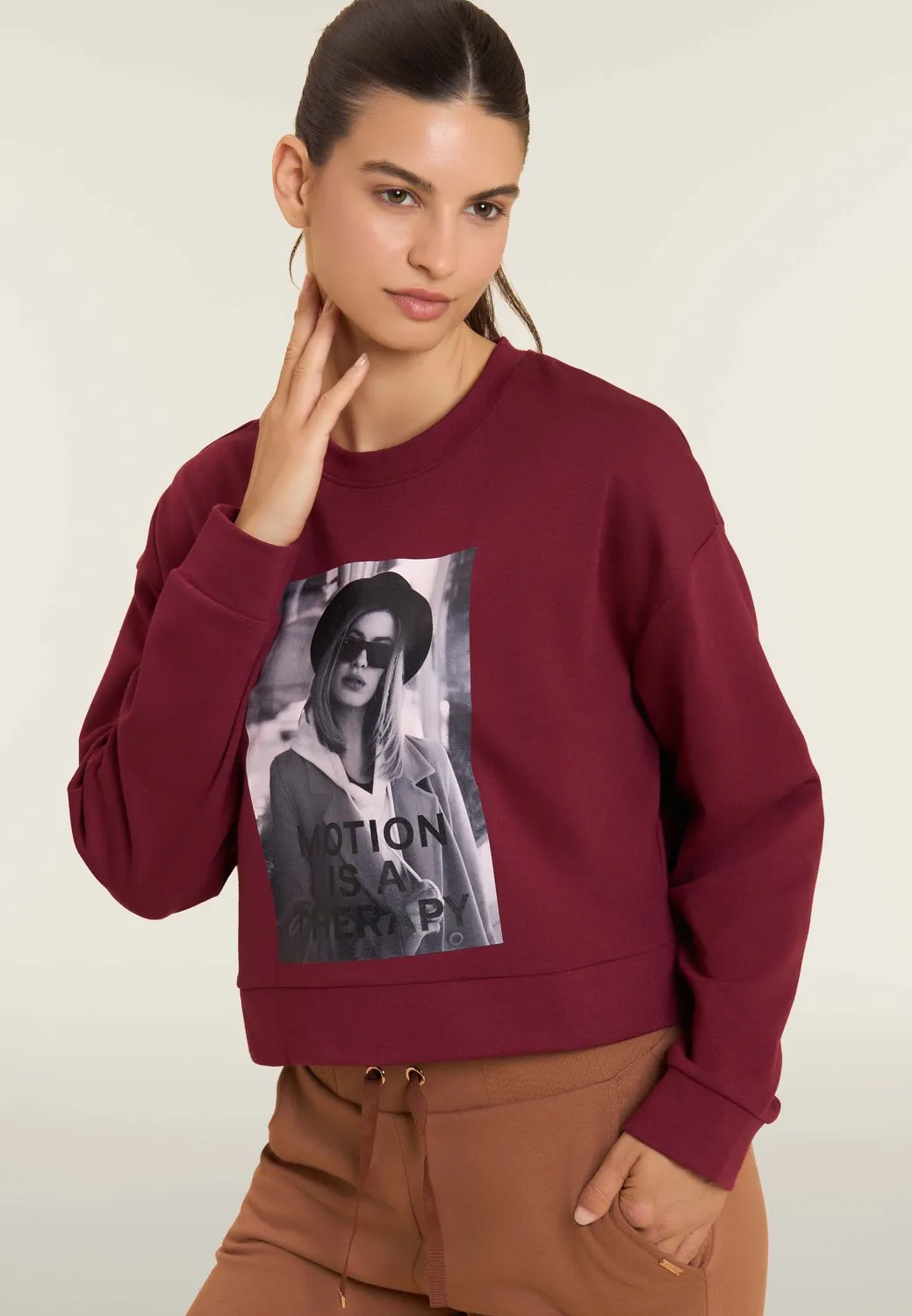 Freddy Sweatshirt Damen Cropped Fotoprint Cordovan