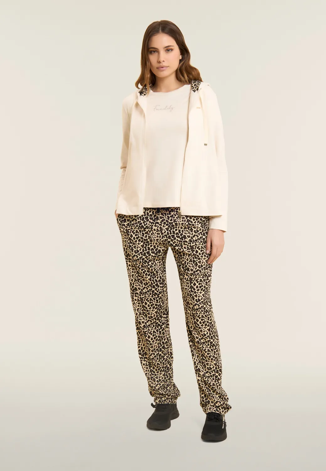 Freddy Viskose Hose Damen Straight Leg Animalier Grau