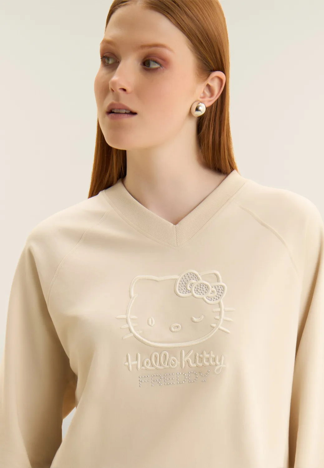 Freddy Hello Kitty Sweatshirt V-Ausschnitt Whitecup Gray