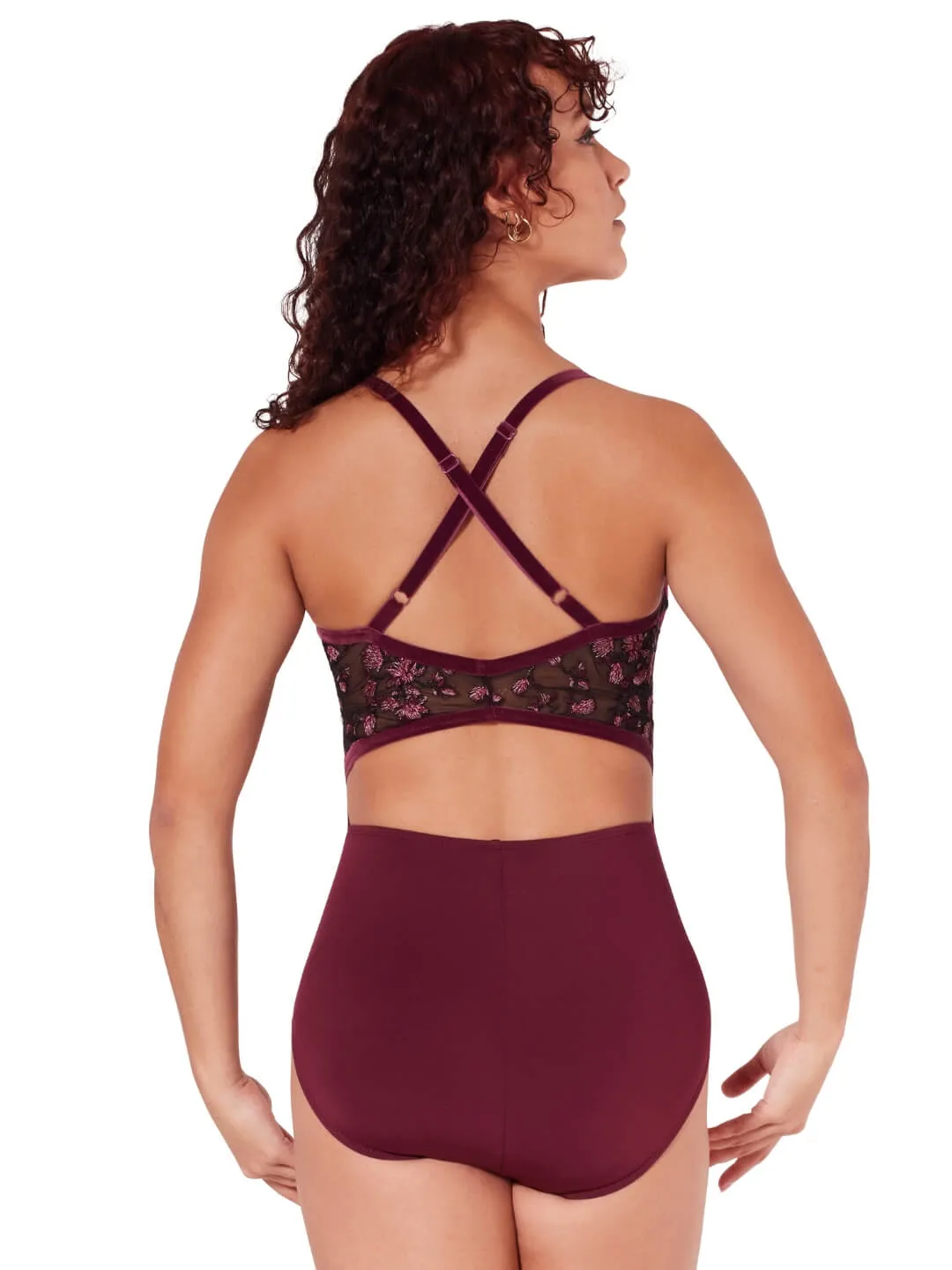 Capezio Ornate Romance Charisma Cami Criss Cross Back Leotard Schwarz bestickt
