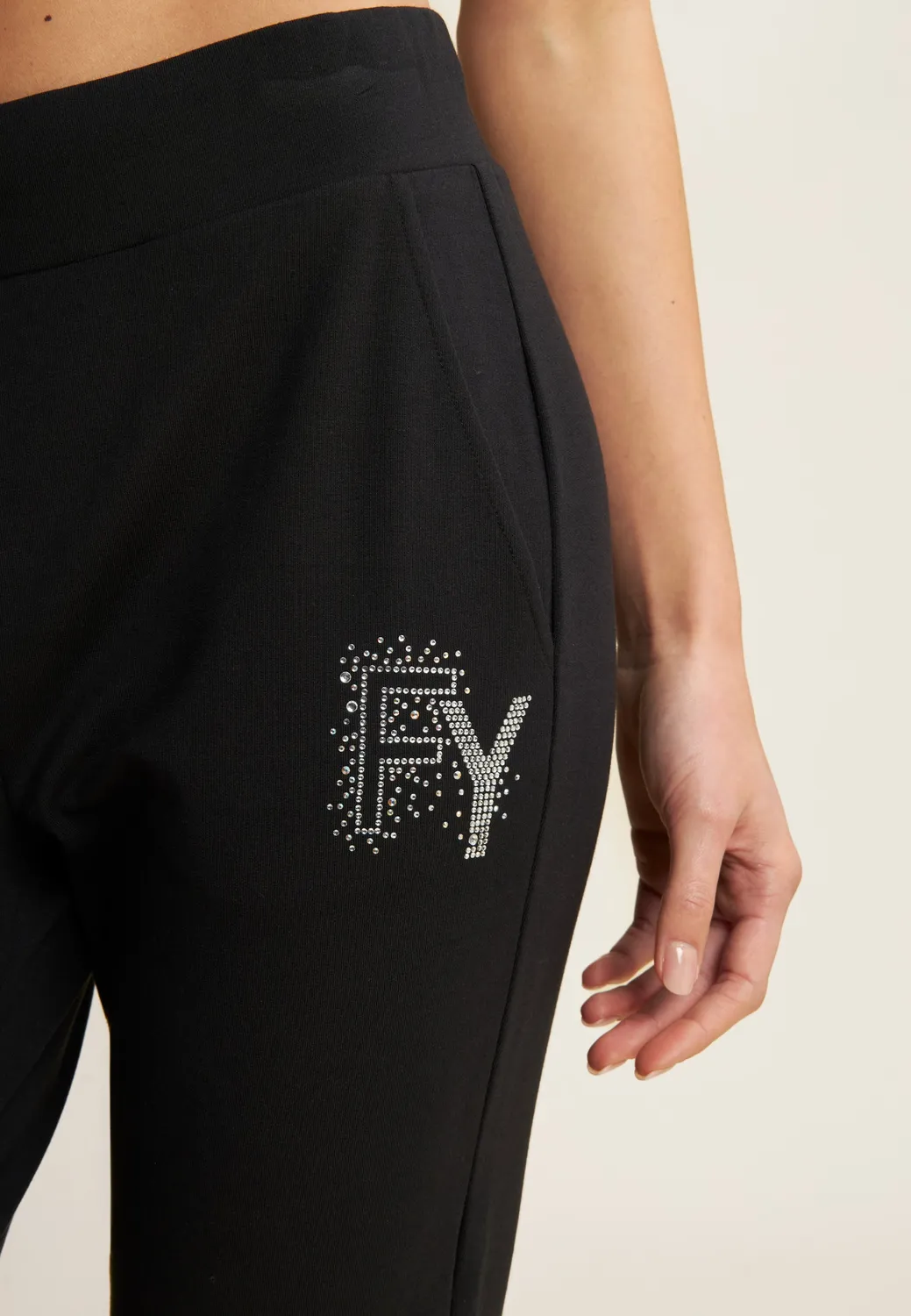 Freddy 7/8 Sporthose Umschlag Strass schwarz blickdicht