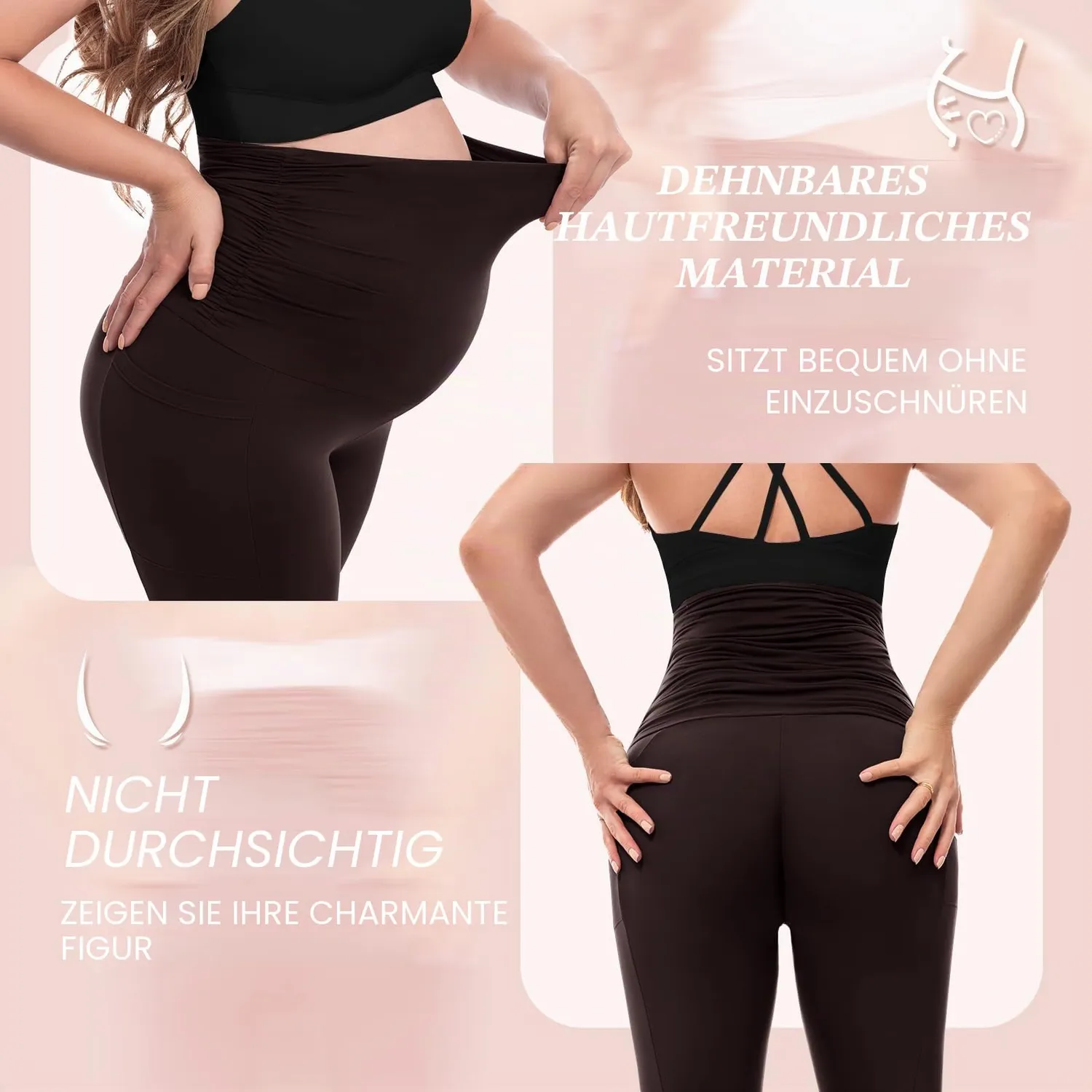 SINOPHANT Umstandsleggings Damen Braun S mit Taschen