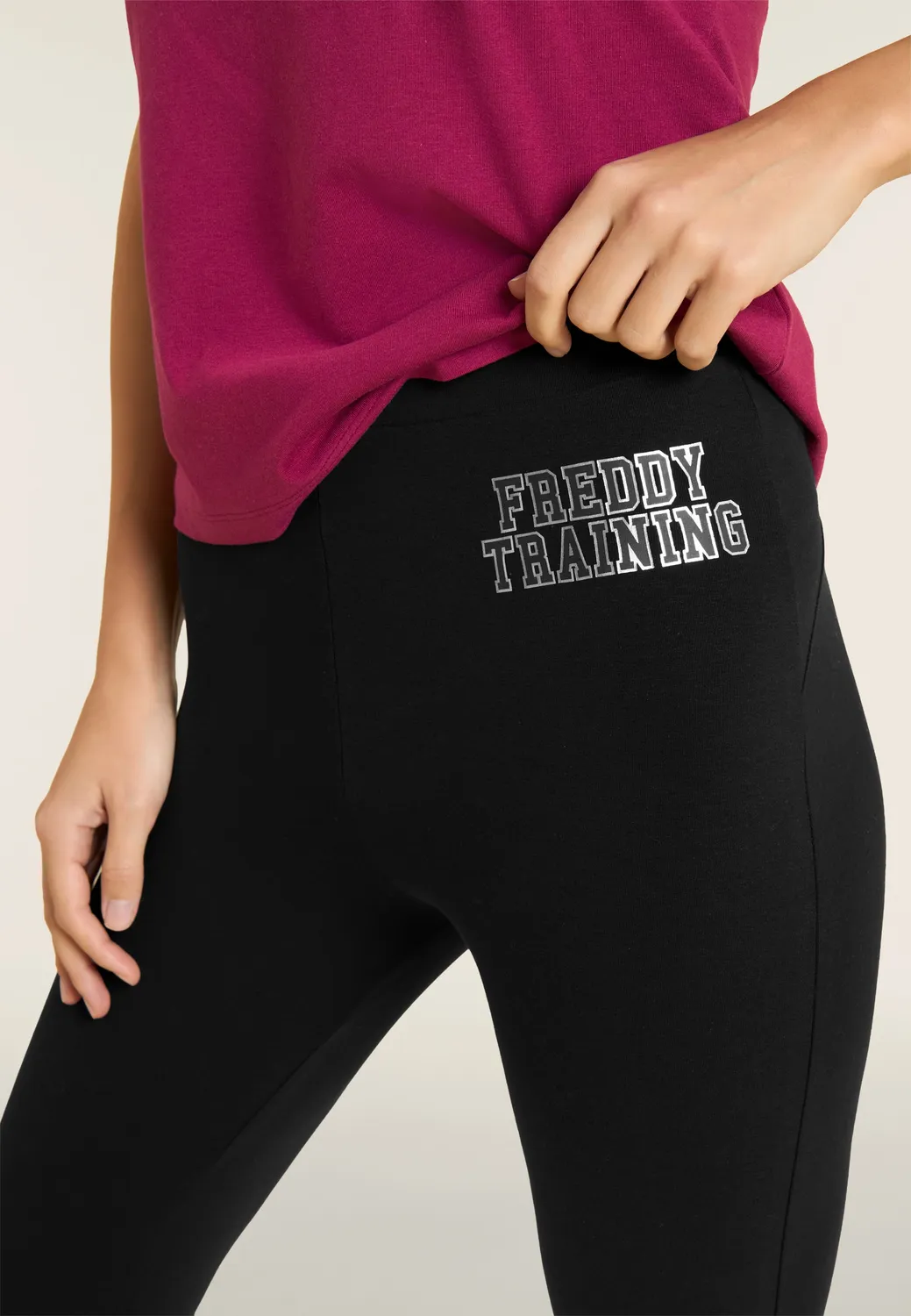 Freddy Training 7/8 Leggings Nero hoher Bund Glitzer