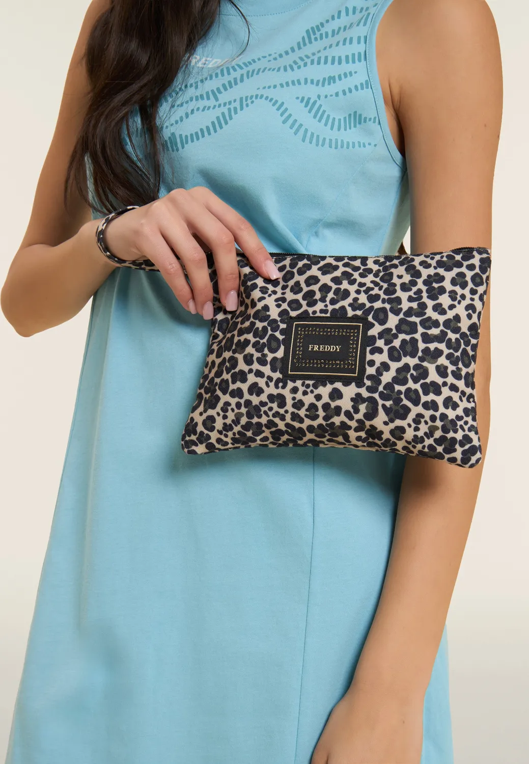 Freddy Canvas Clutch Animalier Zip Whitecap Gray 23cm