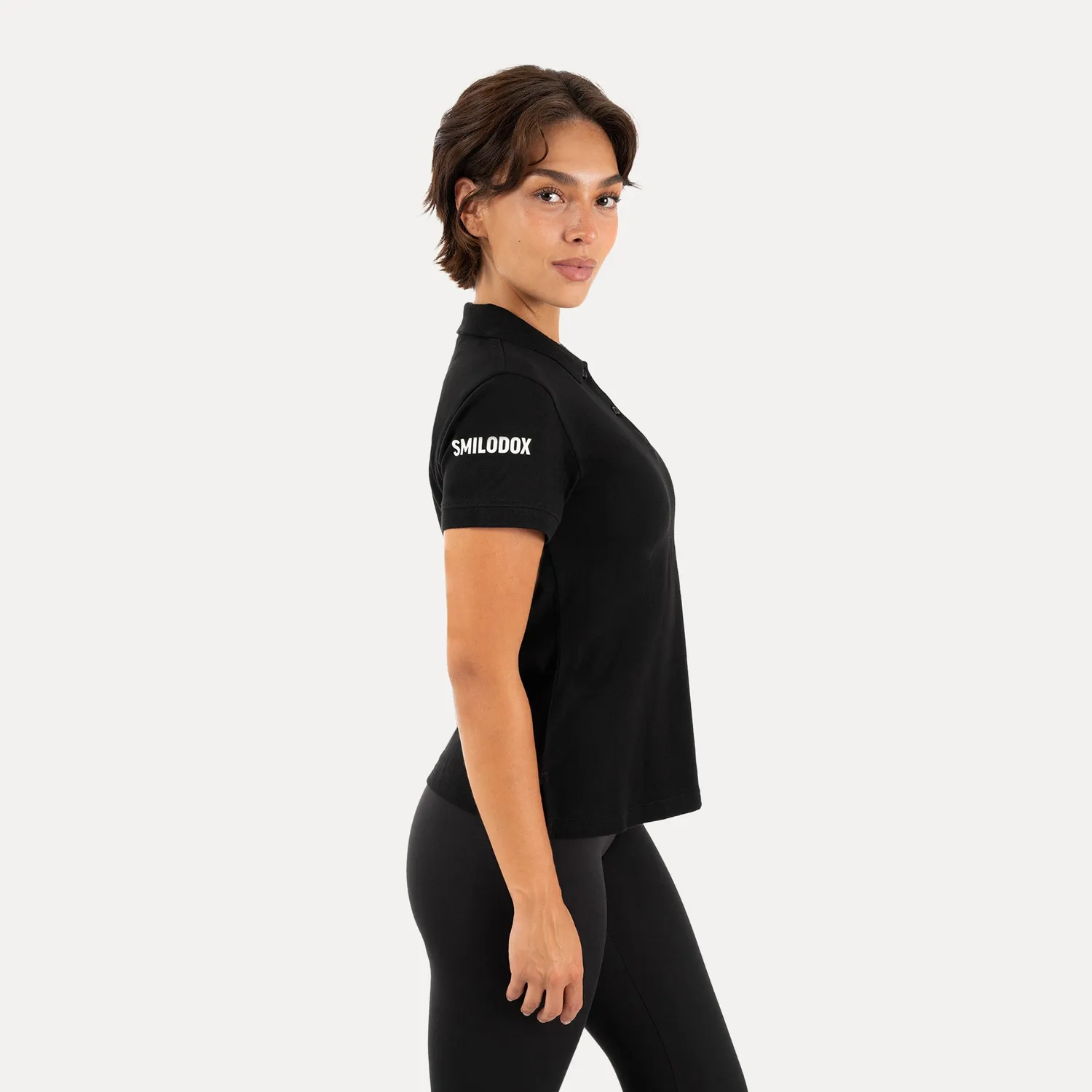 Smilodox Lunara Soreya Basic Poloshirt Schwarz Baumwolle