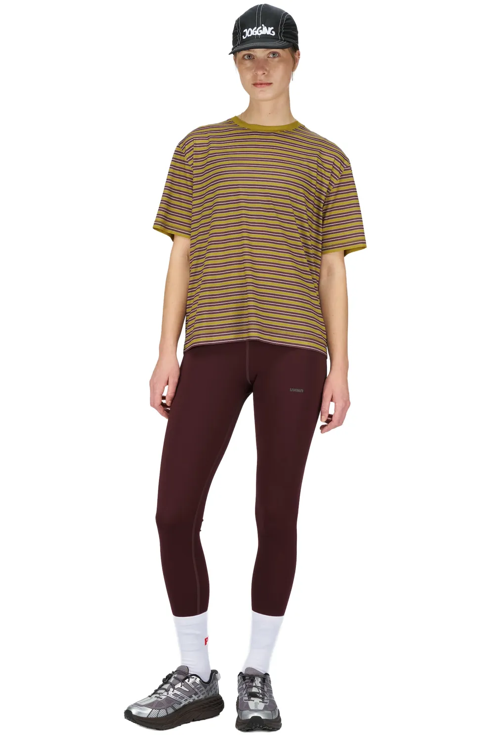 UNNA Wavy Tee Striped Laufshirt Mud Gold atmungsaktiv