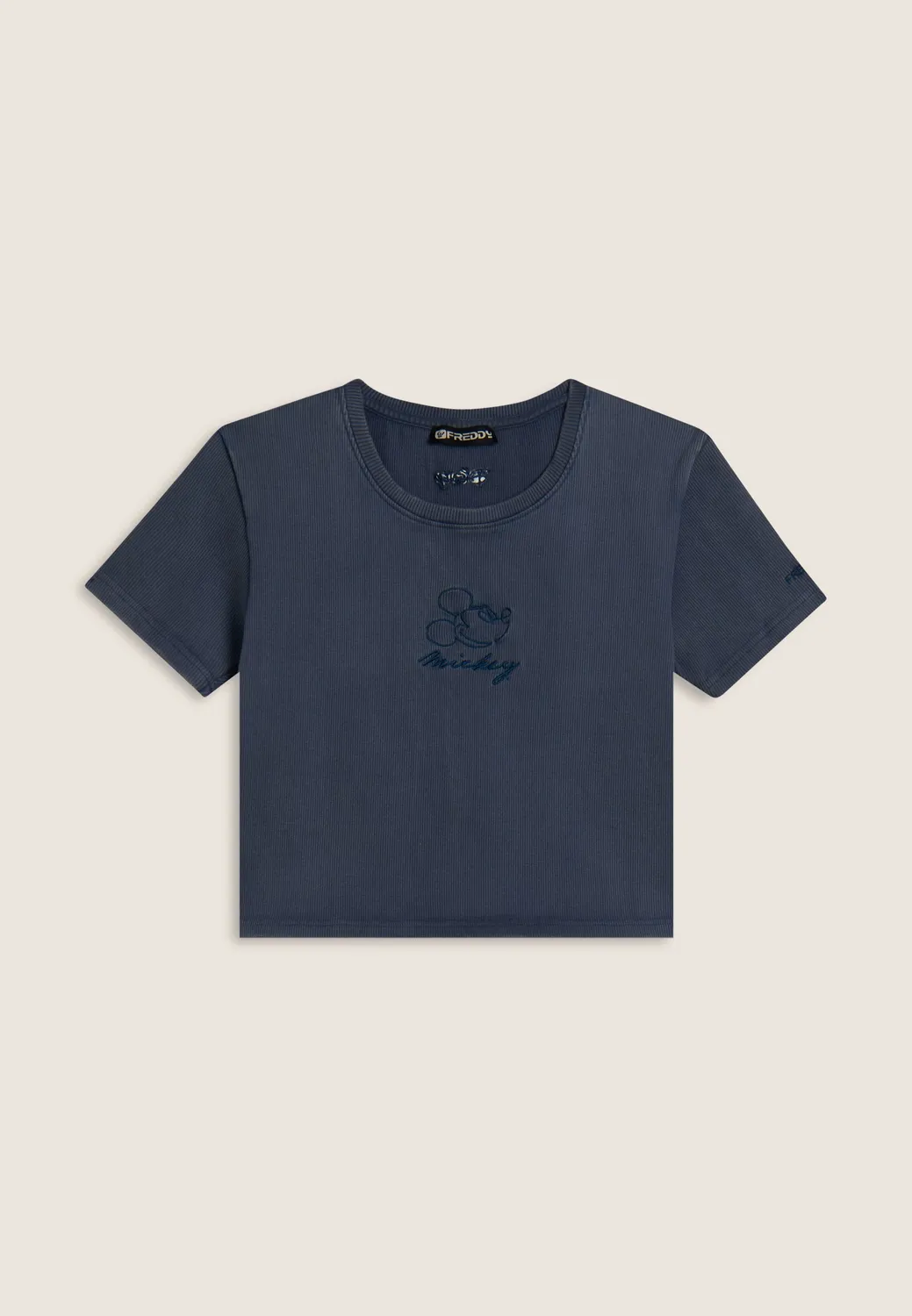 Freddy Disney T-Shirt Damen Cropped Ripp Schwarz