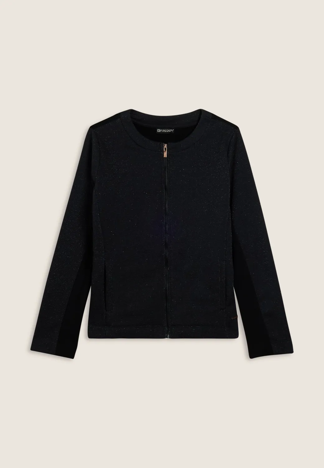 Freddy Full-Zip Sweatjacke Damen schwarz Lurex warm