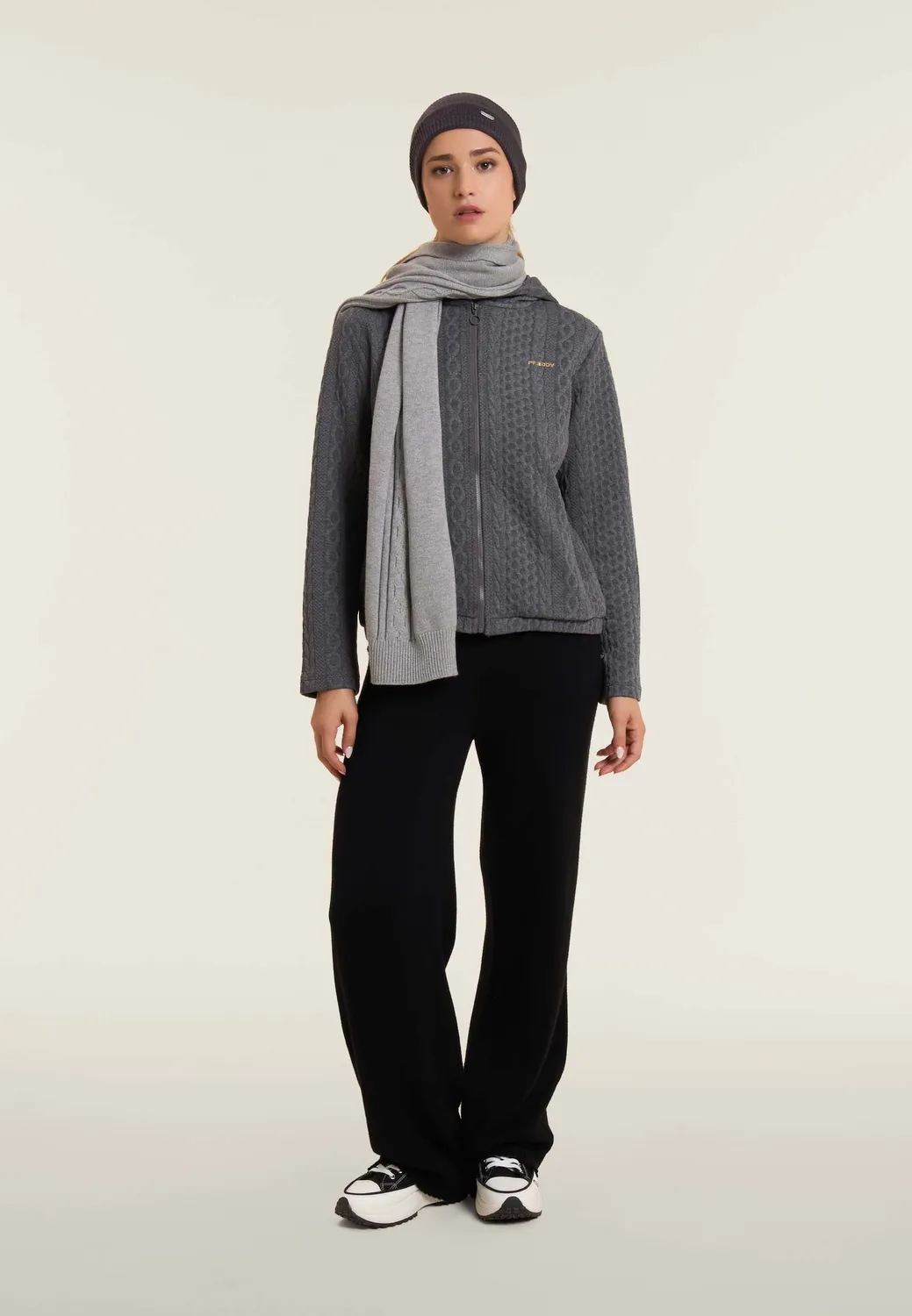 Freddy Zopf Strickschal Wolle Grau 154 cm warm