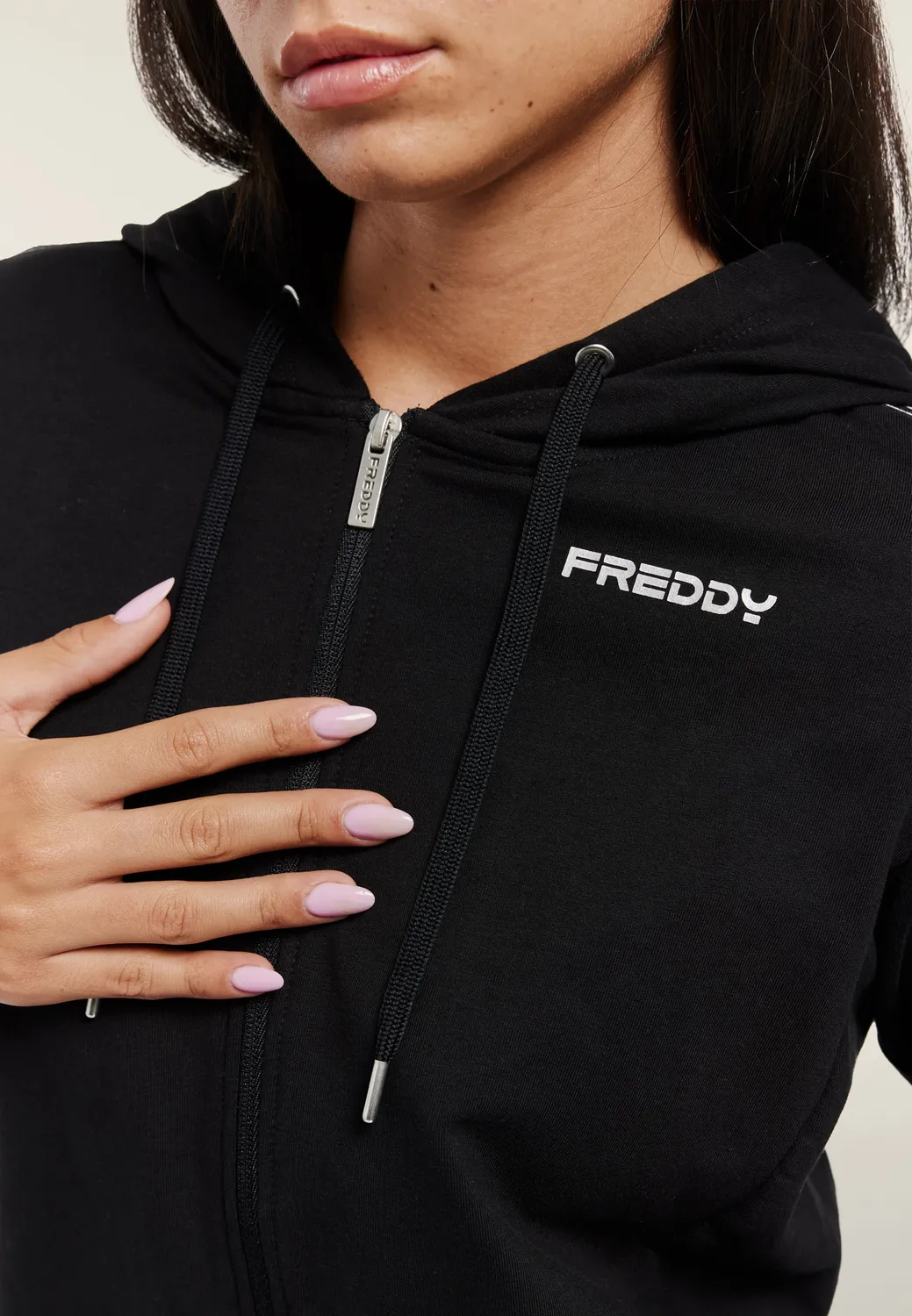 Freddy Cropped Hoodie Kapuzenpulli Damen Schwarz elastisch