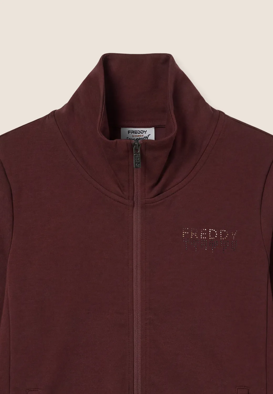 Freddy Trainingsanzug Damen Zip Strass bordeaux hoher Bund warm