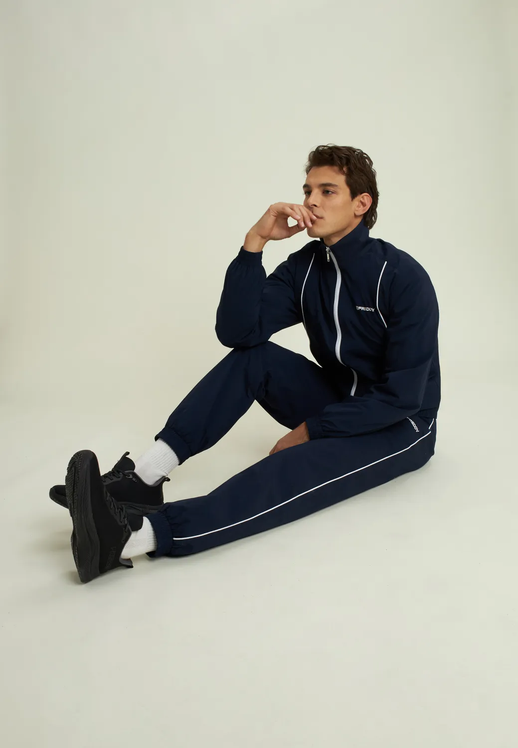 Freddy Herren Sporthose Nylon Stretch Dunkelblau-Weiß Kontrastnaht