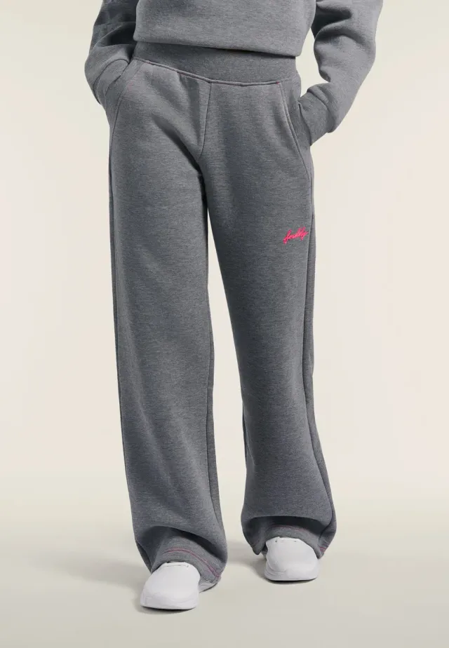 Freddy Wide Leg Hose Grigio Mélange mit Pink-Nähten
