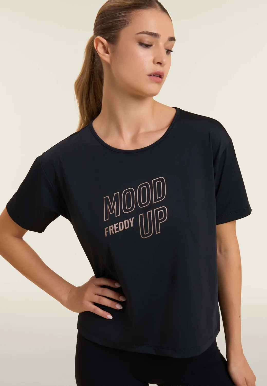 Freddy Mood Up Cropped T-Shirt Navy weite Ärmel