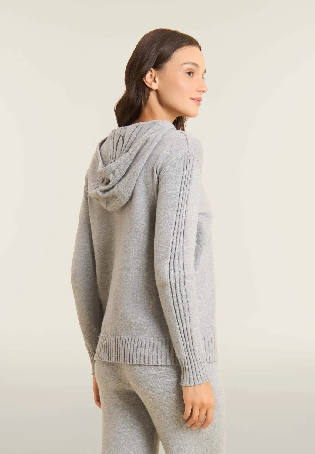 Freddy Strick-Hoodie Zopfmuster Melange Gray