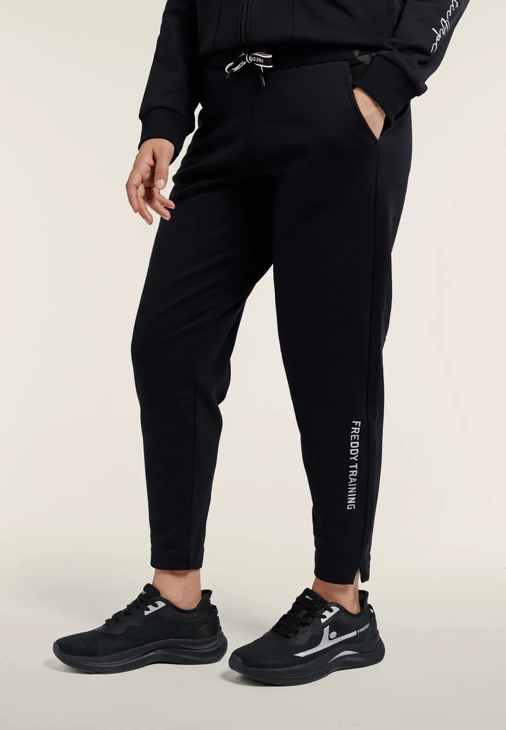 Freddy Sporthose Damen 7/8 Schwarz Leo-Detail Baumwolle