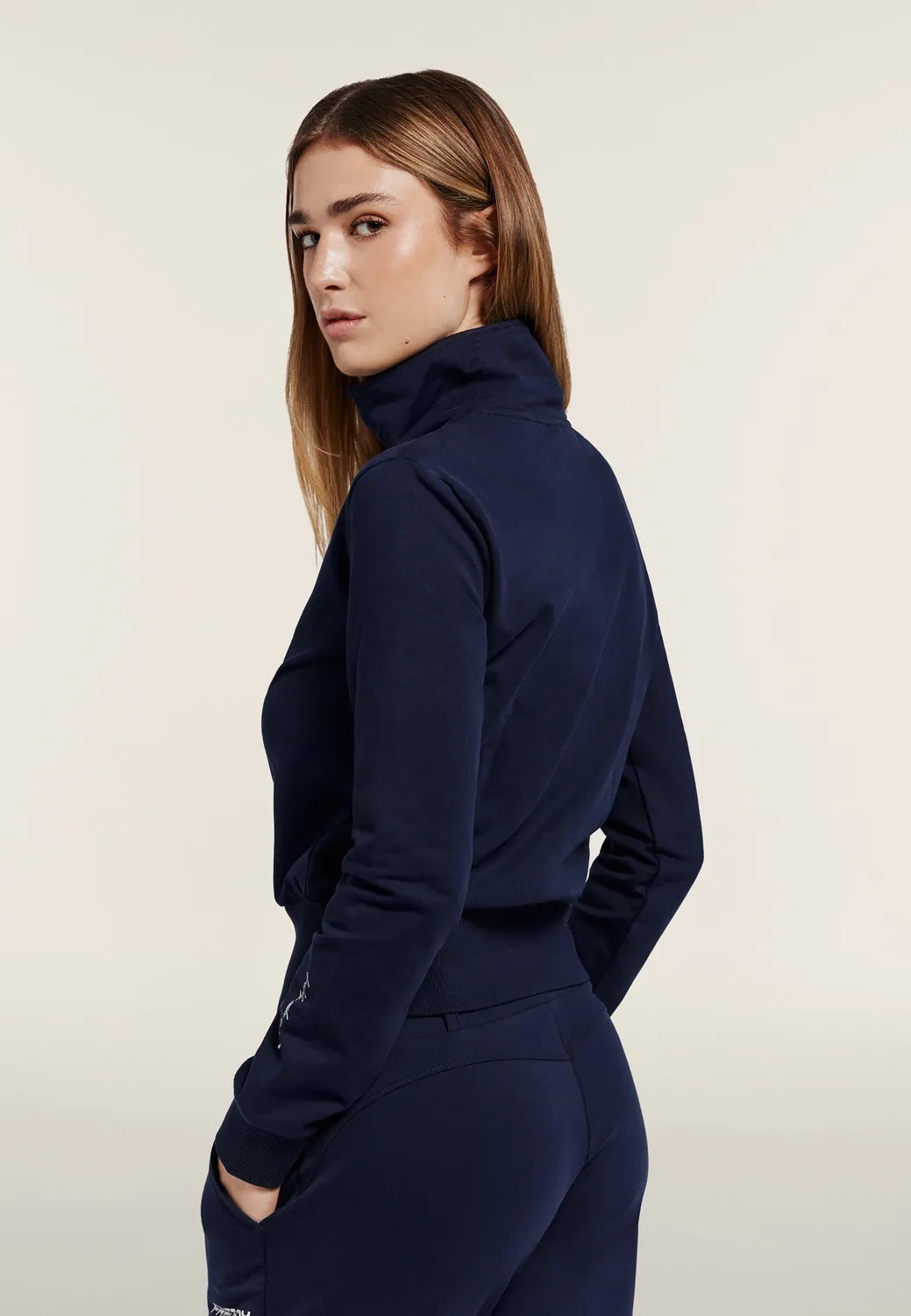 Freddy Sweatjacke Damen Navy Cropped Stehkragen